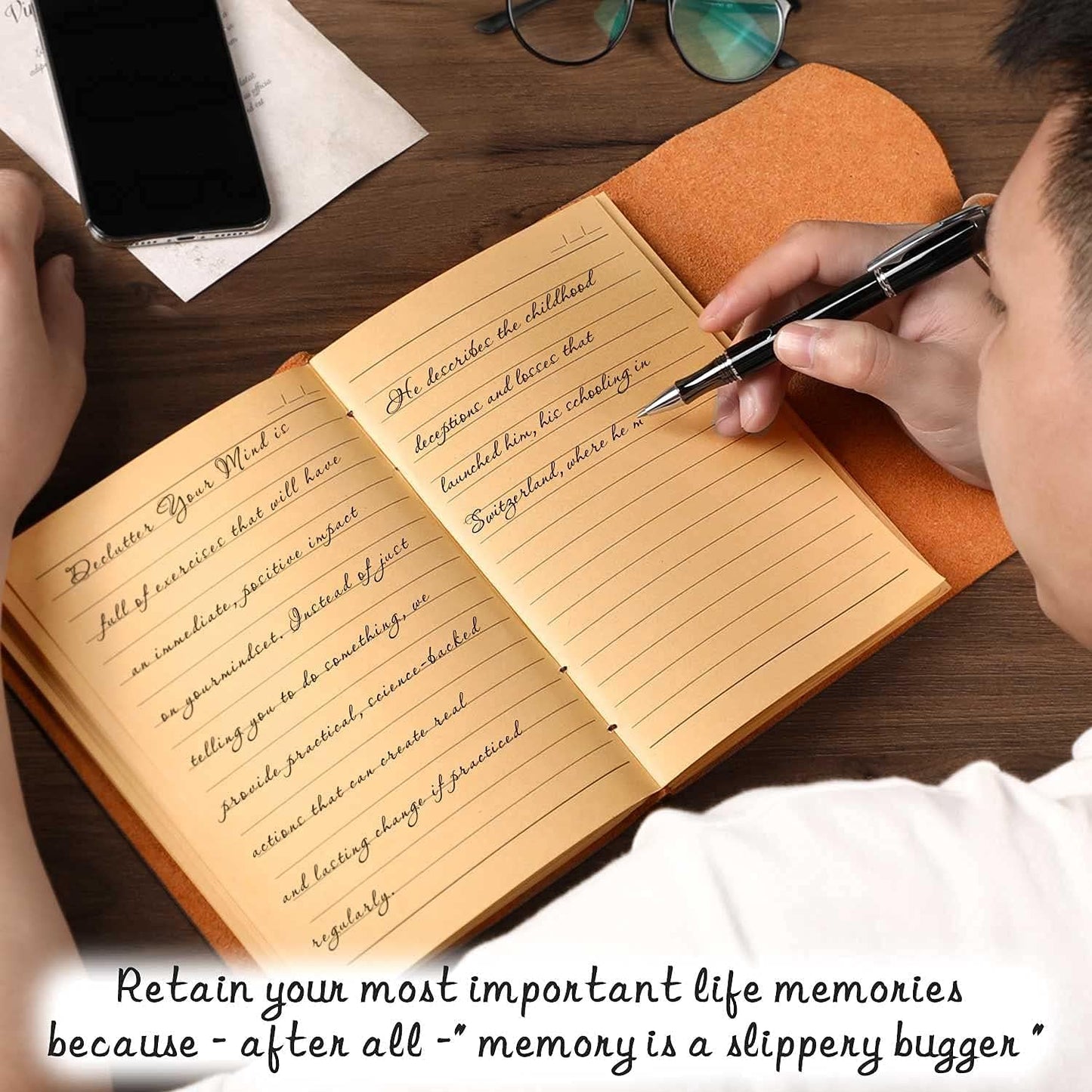 Leather Bound Journal for Men/Women, Rustic Vintage Handmade Large Writing Notebook with 240 Kraft Lined Pages(5x7 inches), Business/Travel Daily Notepad Sketchbook Gift - Brown