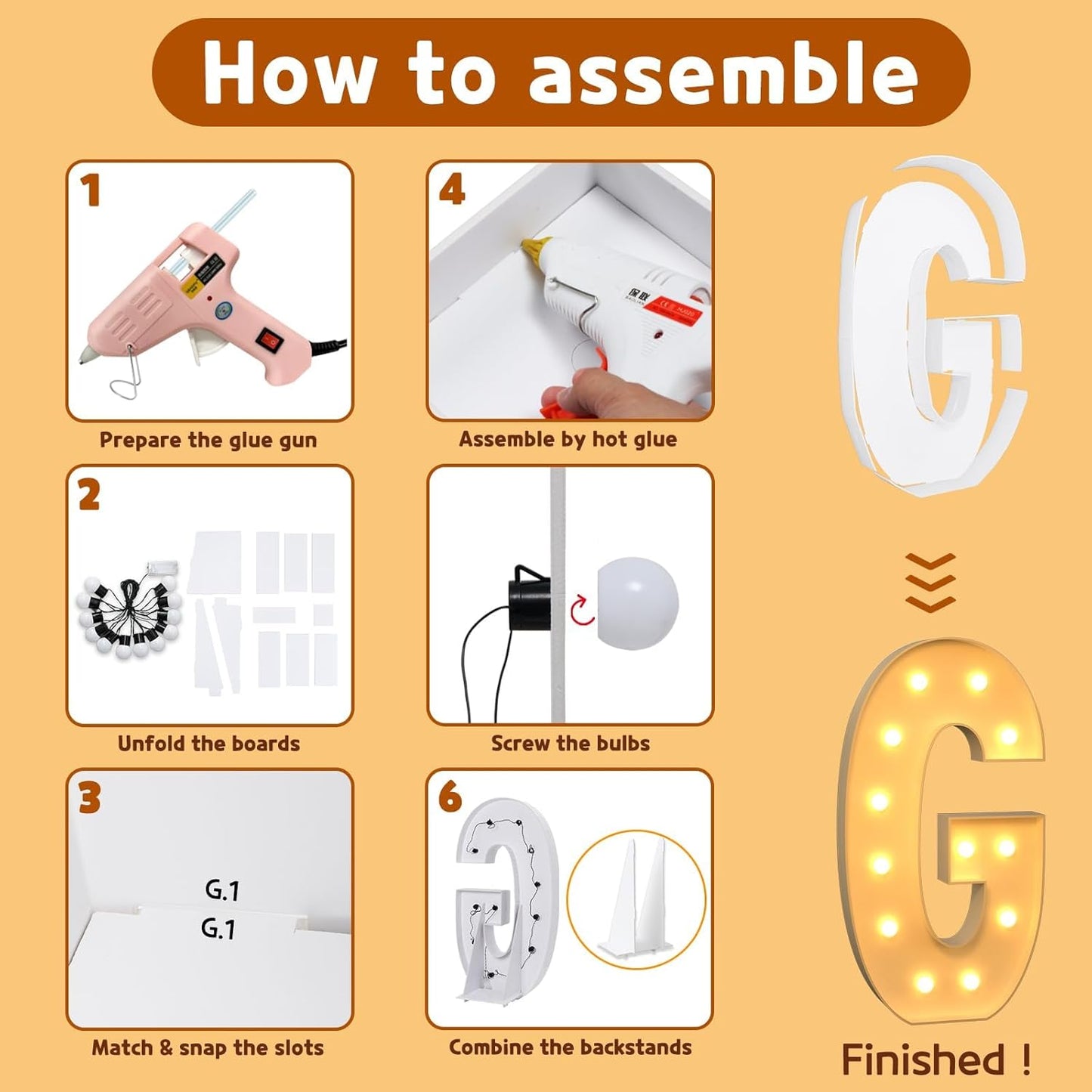 imprsv Marquee Light Up Letters, 4FT Mosaic Letters with Light for Baby Shower Graduation Party Decor, Large G for Engagement Wedding Party Decorations (Need to Assemble)