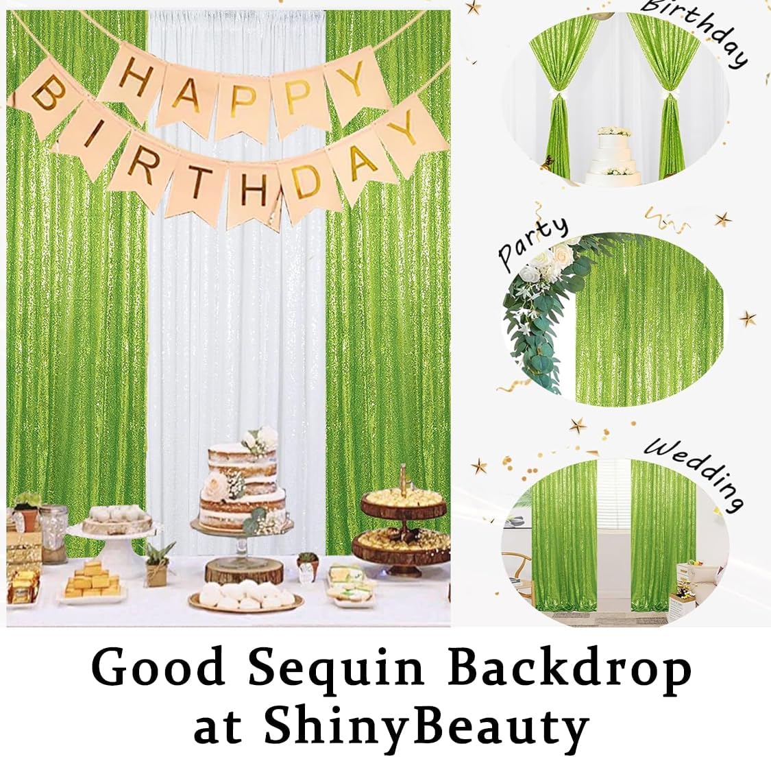 ShinyBeauty Olive Green Sequin Backdrop 4x10FT (4 Panels) – Sparkly Photo Booth Background for Weddings, TikTok Live Streams, Party Decor, Reusable Glitter Curtain