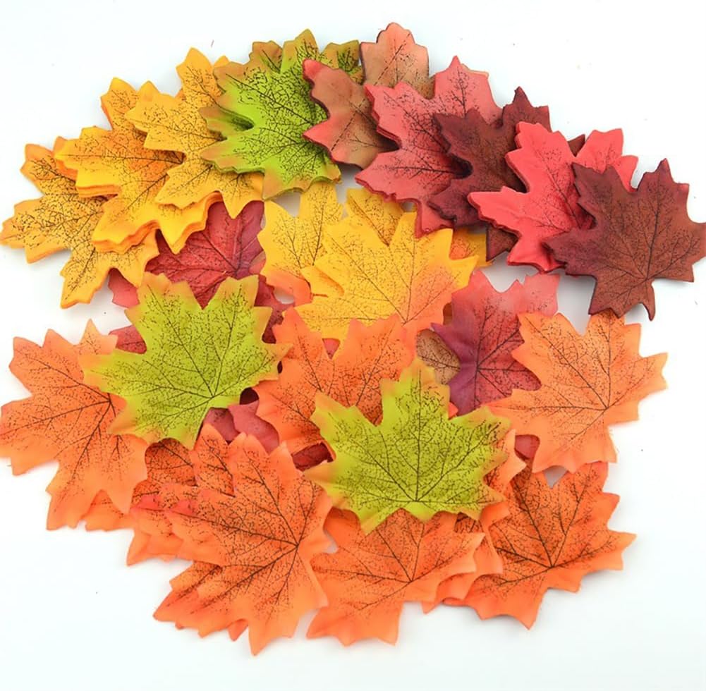 Maple Leaves Confetti,200pcs Fall Leaves Party Table Decorations Scatter Foil Confetti for Autumn Harvest Thanksgiving Wedding Throwing Table Decoration Glitter Party Supplies (green)