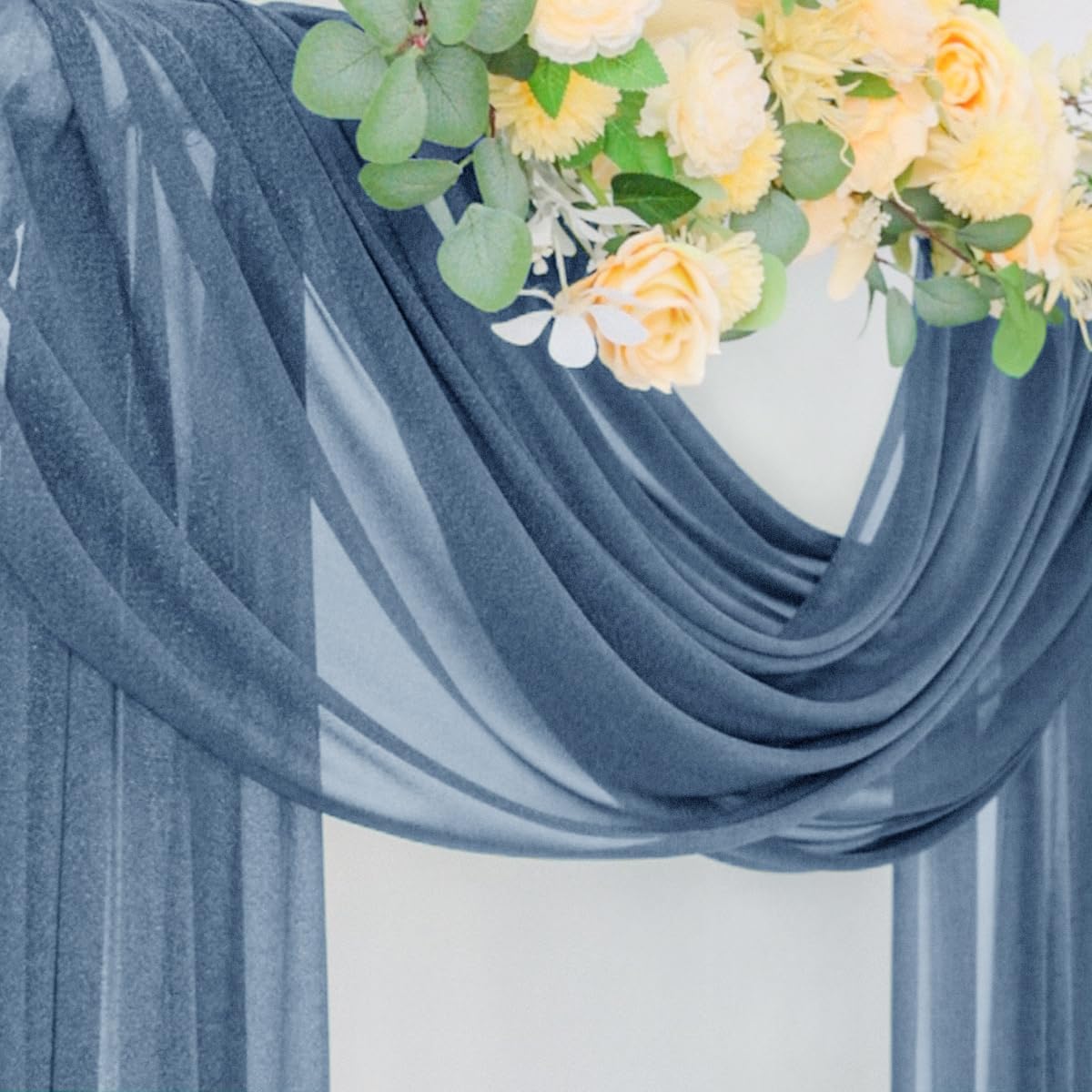 Socomi Wedding Arch Draping Fabric 29" x 20Ft 1 Panel Dusty Blue Sheer Outdoor Curtain Drapes Extra Long for Bridal Baby Shower Ceremony Birthday Party Decor
