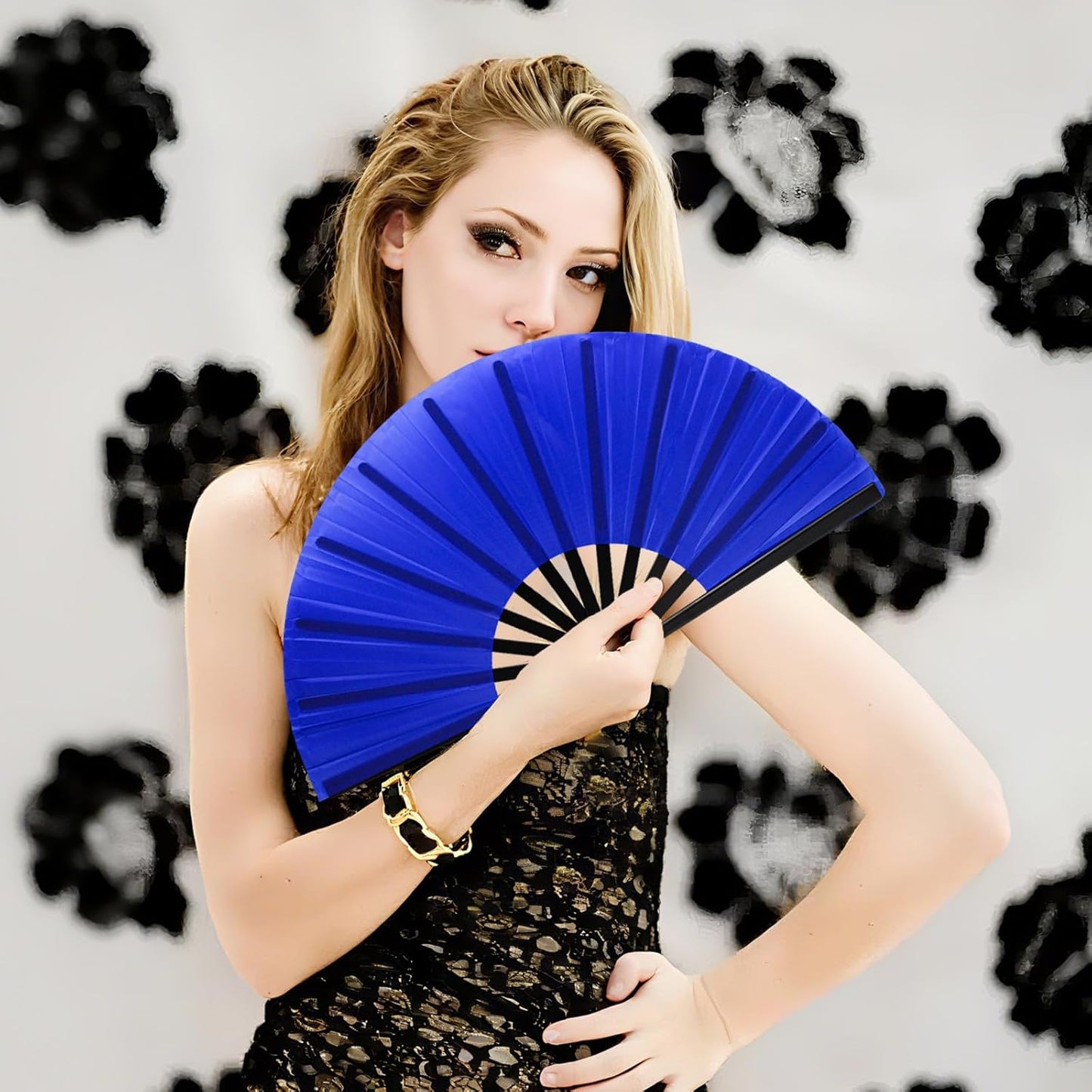 13inch Large Rave Fan Popping Clacking Fans for Line Dancing,Hand Fans for Women Foldable,Boots on The Ground Fan,Portable for Outdoor,Wedding,Party,Decoration (6pcs Blue)