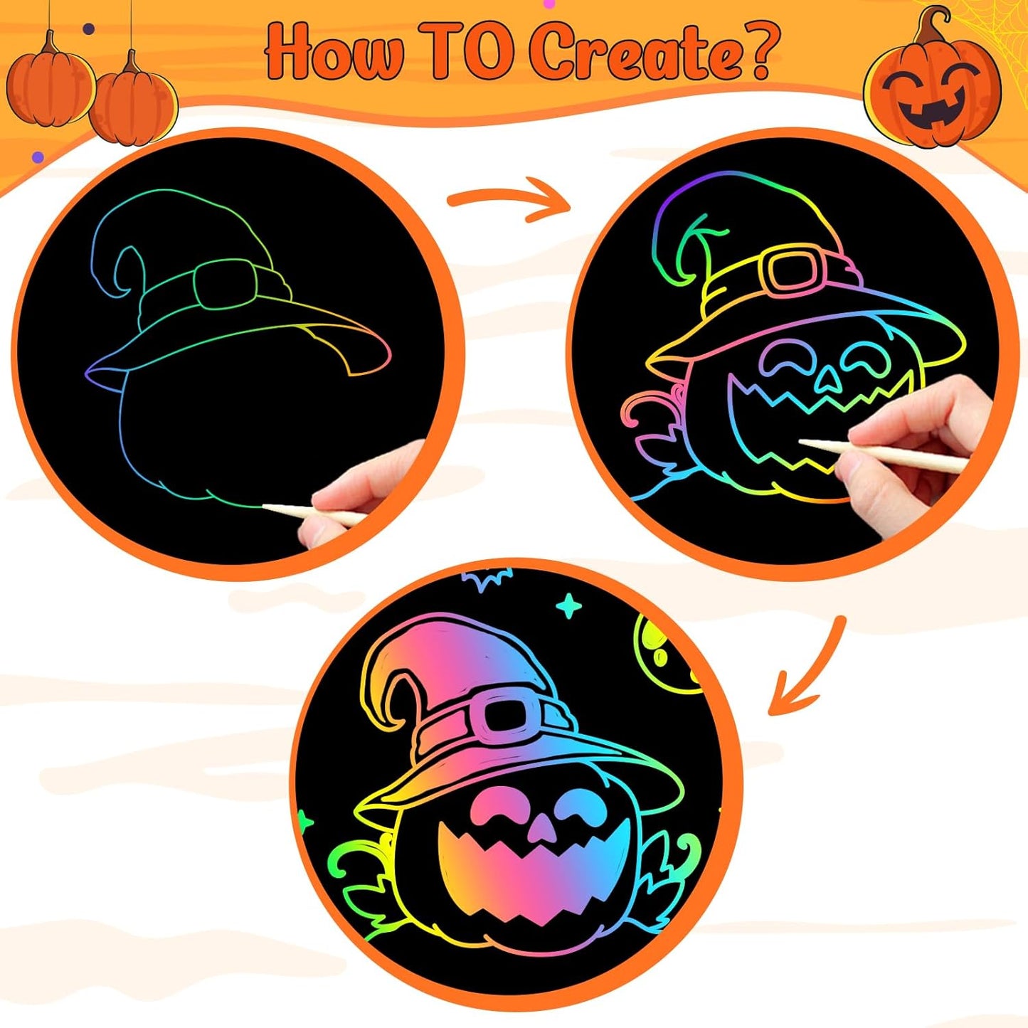 ZMLM Rainbow Scratch Party Favors Kids: Birthday Gifts Toy Bulk Scratch Art Notebook 24 Pack Birthday Goodie Bags Stuffers Girls Boys Art Craft Pad Classroom Prizes School Teacher Supplies (Halloween)