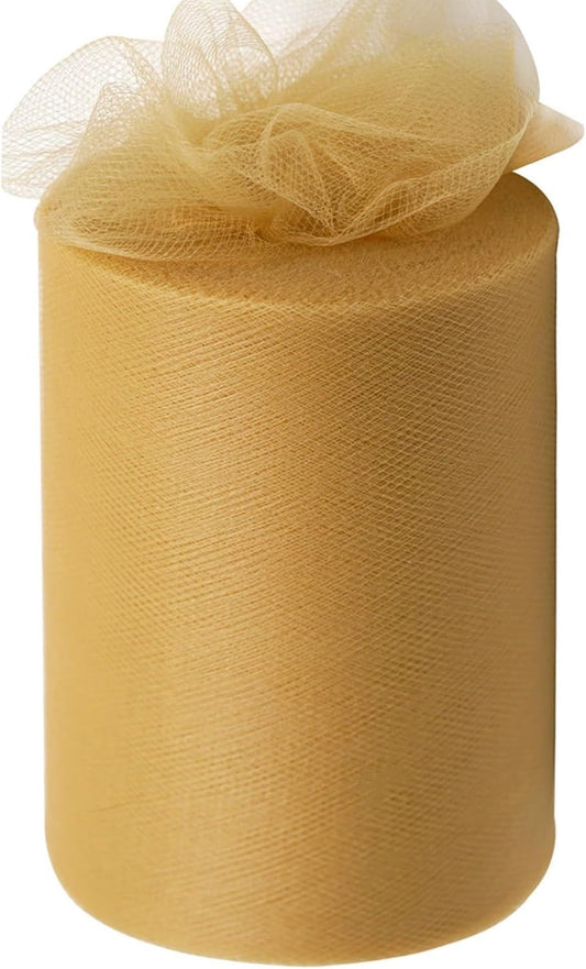 Aztec Gold Tulle Fabric Rolls 6 Inch by 100 Yards (300 feet) Fabric Spool Tulle Ribbon for Christmas Gift Wrapping DIY Tutu Bow Baby Shower Birthday Party Wedding Decorations Craft Supplies