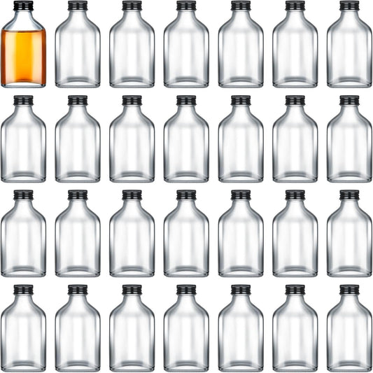 Patelai 48 Pcs Clear Glass Bottles with Caps Mini Glass Flask Liquor Bottles Empty Alcohol Shot Bottling Small Champagne Container DIY Gift for Wine Beverages Liquor Drinks Oil Beer (100 ml/ 3.4oz)