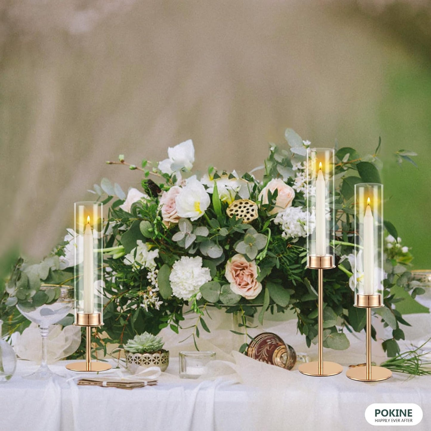 Gold Candle Holders Set of 3 for Glass Taper Candle Holders,Hurricane Candlestick Holder for Home Decor, Wedding, Dinning, Party Decorative, Anniversary (3,Gold)