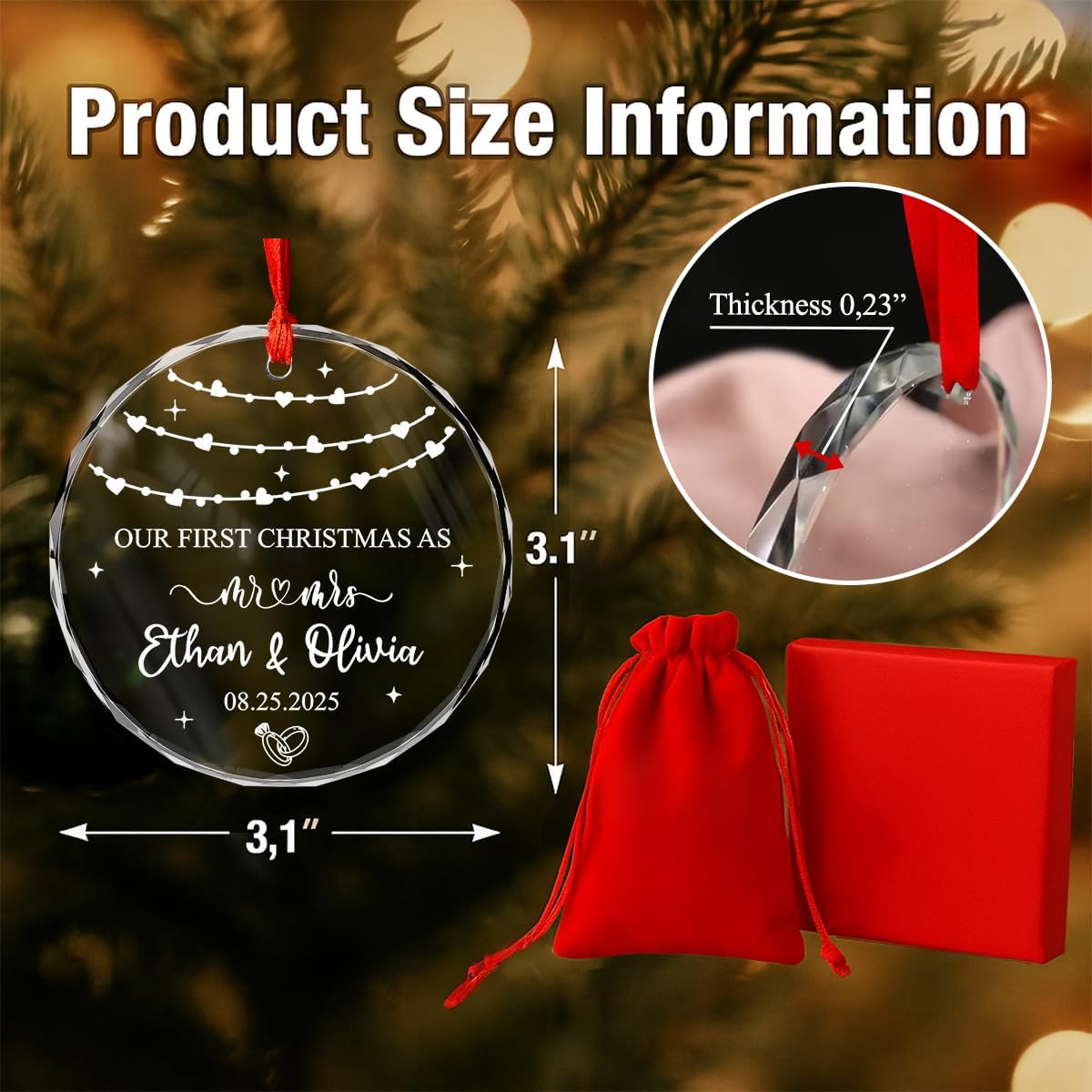 Personalized Christmas Ornaments with Names, Couple Glass Ornament, Custom Wedding Gifts for Couples 2025, Wedding Gift Ideas for Newly Wed Couple, Bride, Bridal Shower, Future Mr & Mrs (C4)