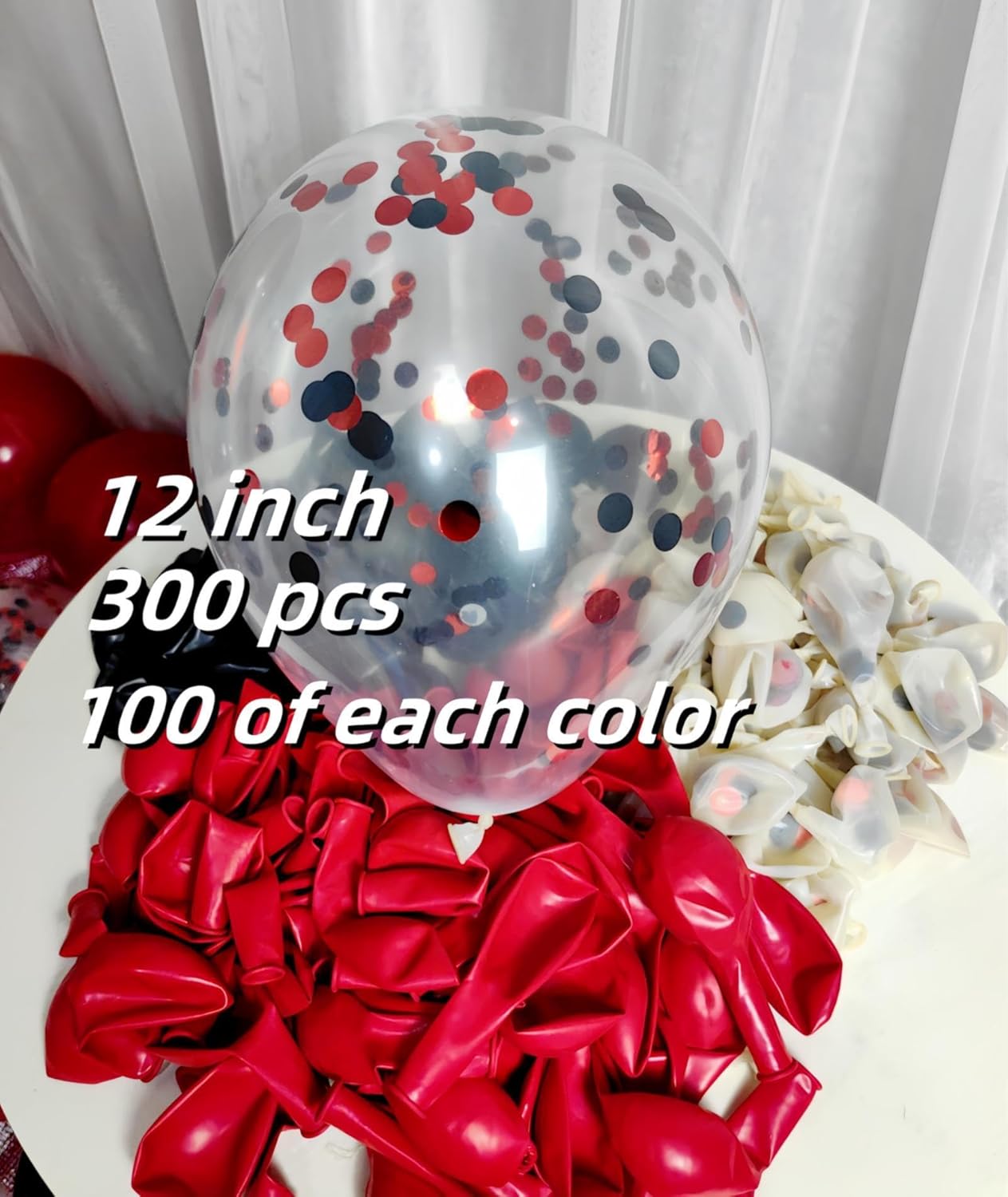 300 Pack Red and Black Balloons 12 Inch Red Black Confetti Balloon for Various Party Events Decorations