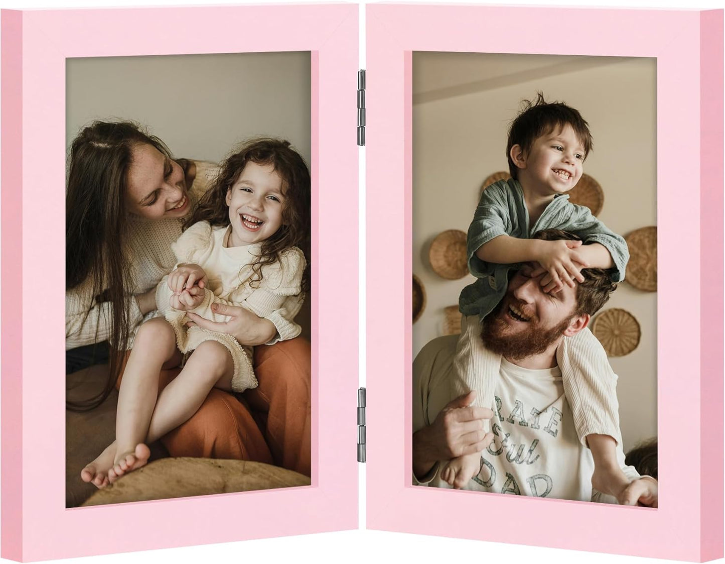decorUhome Double 4x6 Picture Frame Vertical, Engineered Wood Bifold Photo Frame with Plexiglass for Tabletop Display, 4x6, Pink