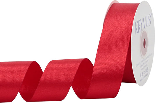 Red Satin Ribbon 1 inch X Continuous 25 Yards, Single Face Polyester Ribbon Perfect for Gift Wrapping, Flower Bouquet, Wedding Decor, Crafts, Bow Making, Sewing and More