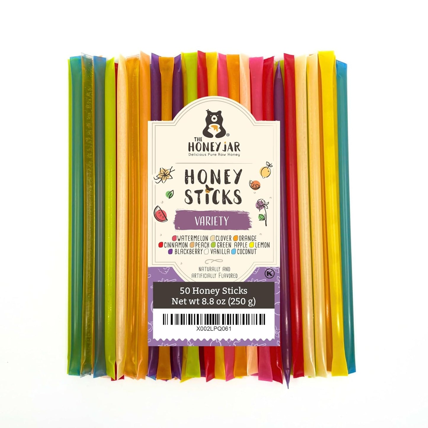 The Honey Jar Variety Pack Honey Sticks - Pure Honey Straws For Tea, Coffee, or a Healthy Treat - One Teaspoon of Flavored Honey Per Stick - Made In The USA with Real Honey - (50 Count)