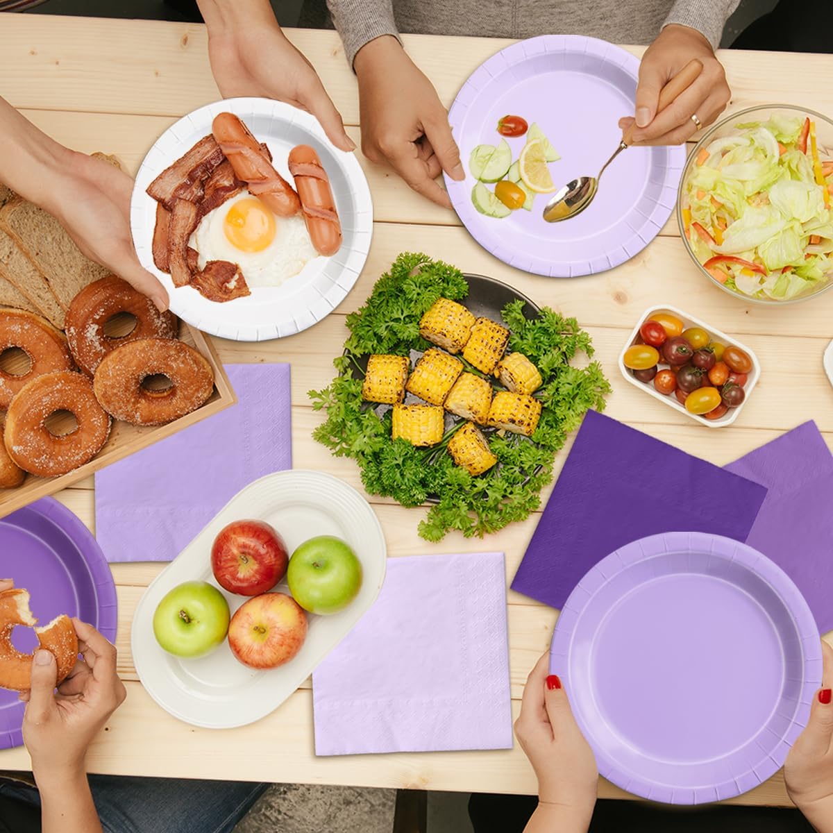 CMUSKO Lavender Party Supplies-150Pcs Purple Plates and Napkins Kit Serves 50,Gradient Light Purple Tableware for Birthday,Baby Shower,Wedding
