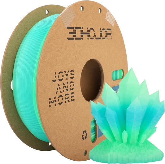 Transparent Multi Rainbow Color Gradient Change PLA 1.75mm 1KG 3D Printing Filament Crystal Rainbow PLA Clear PLA Filament with Cardboard Spool -Prairie