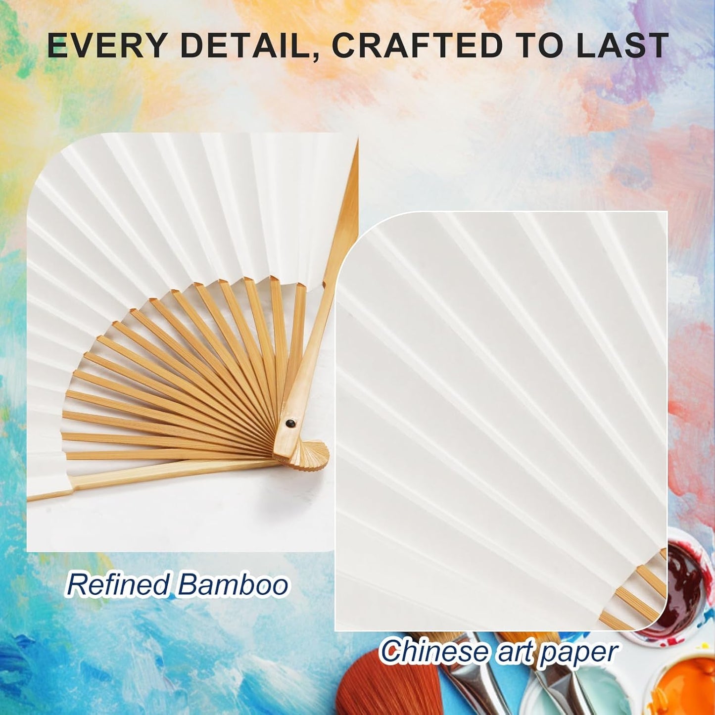 Premium White Folding Fan – Elegant Blank Canvas Crafted for Hand-Painted Art and Creative Masterpieces (Elegant Simplicity & Creative DIY, Pristine)