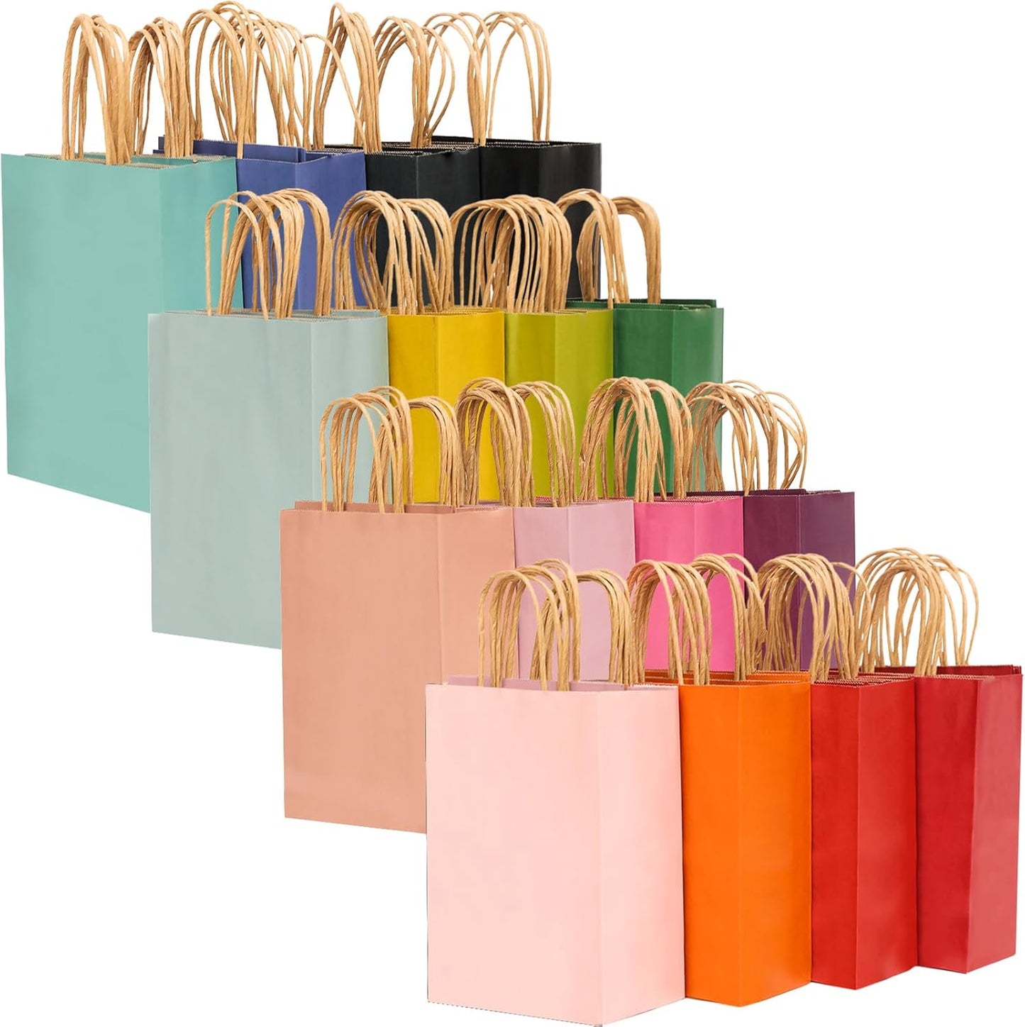 qiqee Medium Size Paper Gift Bags With Handles 10.6"x8.3"x4.3" 16 Solid Colors Party Favor Bags（16-Packs）