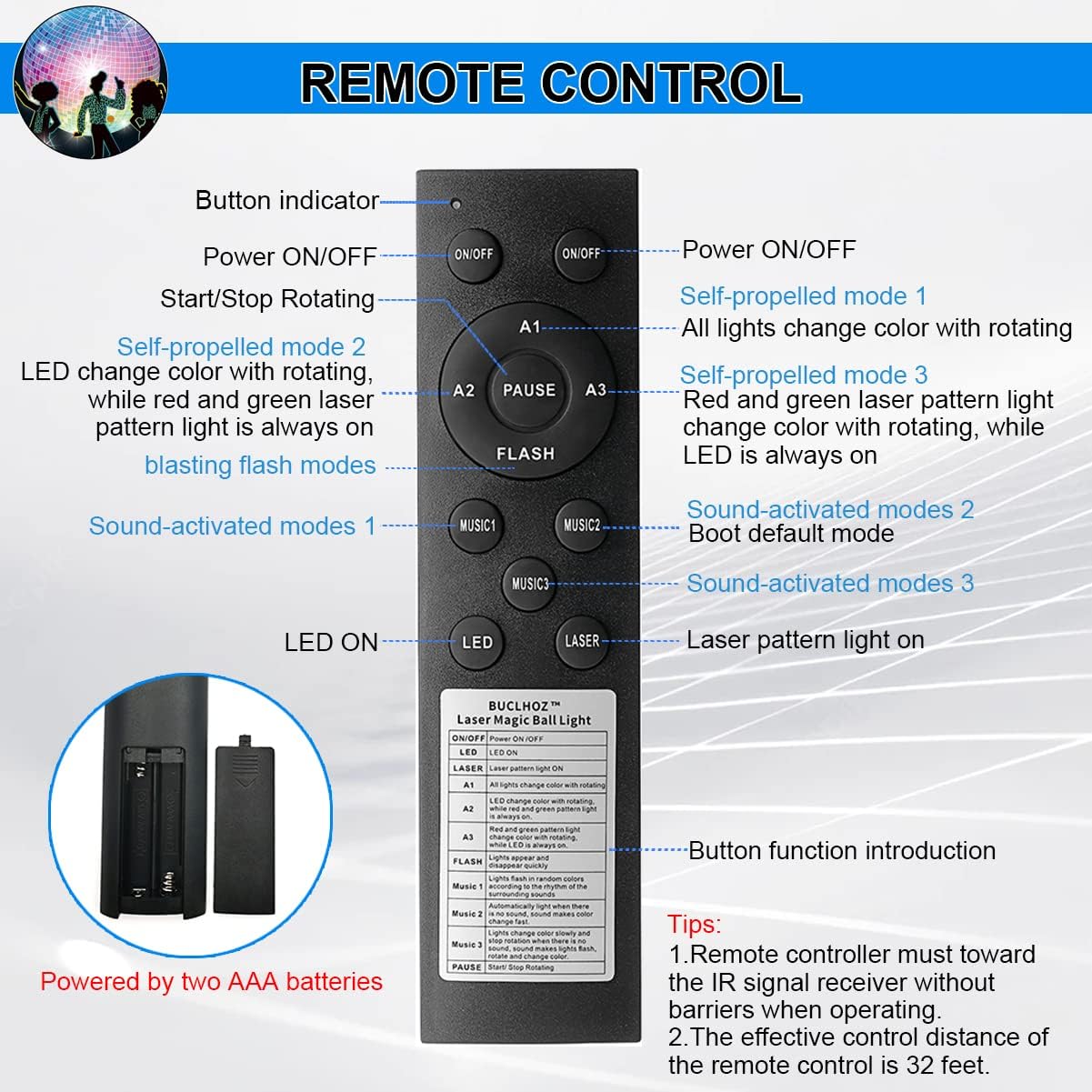 Party Lights Dj Disco Ball Light with Pattern Projection and Sound Activated, Buclhoz RGB Colored Strobe Stage Lighting for Parties Indoor Dance Birthday Rave Bar Karaoke Christmas Wedding Show Club