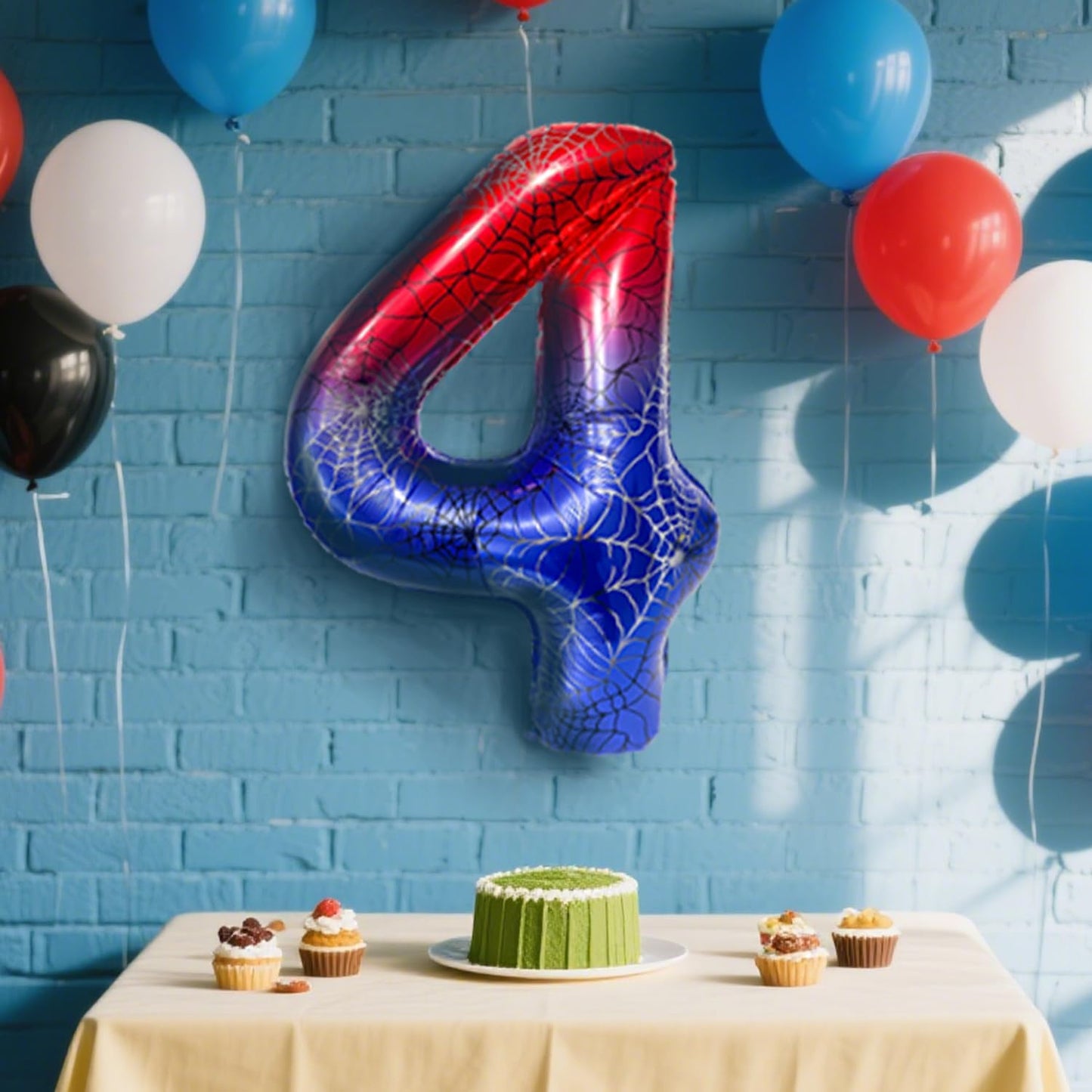 Spider Web 40Inch Foil Number Balloons Set 0-9 Includes Inflation Straws - Giant 4 Decor for Birthdays, Anniversary Party Arch Supplies (Spider, Number 4)