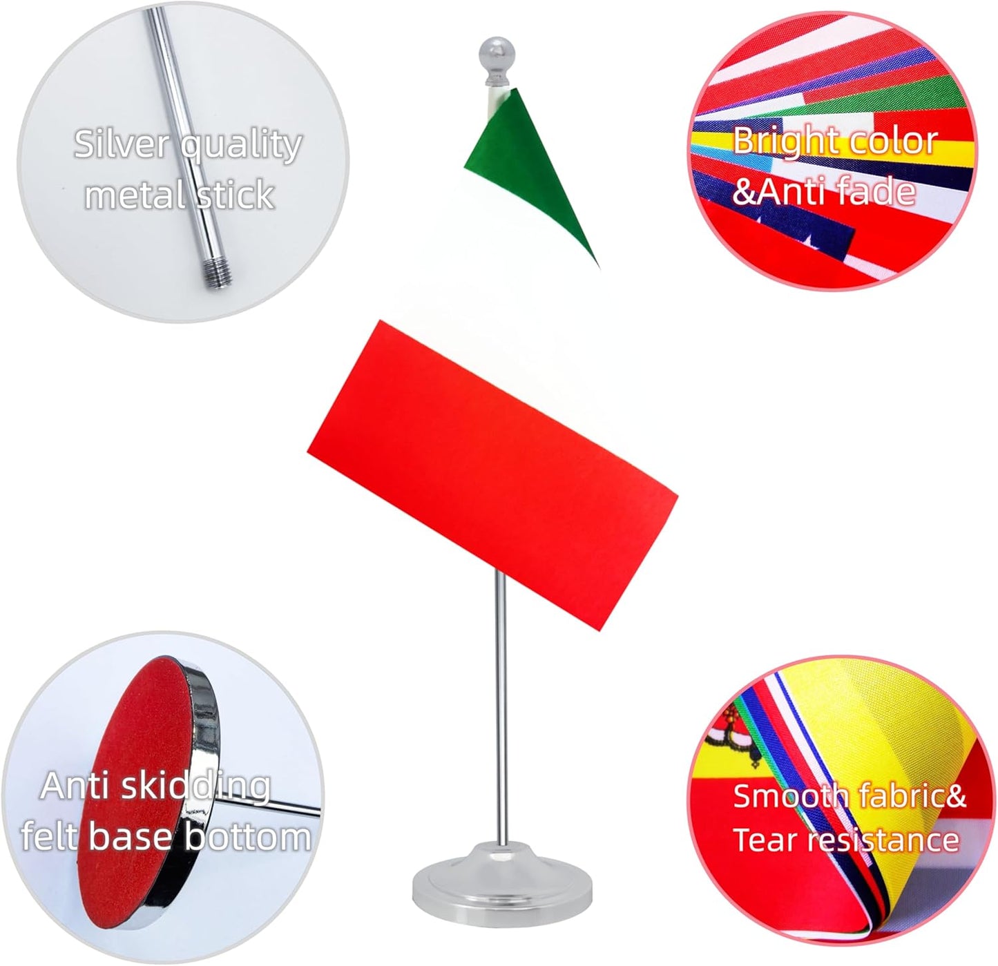 Italy Desk Flag, Italian Table Office Flag with Metal Pole and Stand Base, International Country Flags, Festival Event Celebration, Classroom Meeting Desktop Decor (Italy)