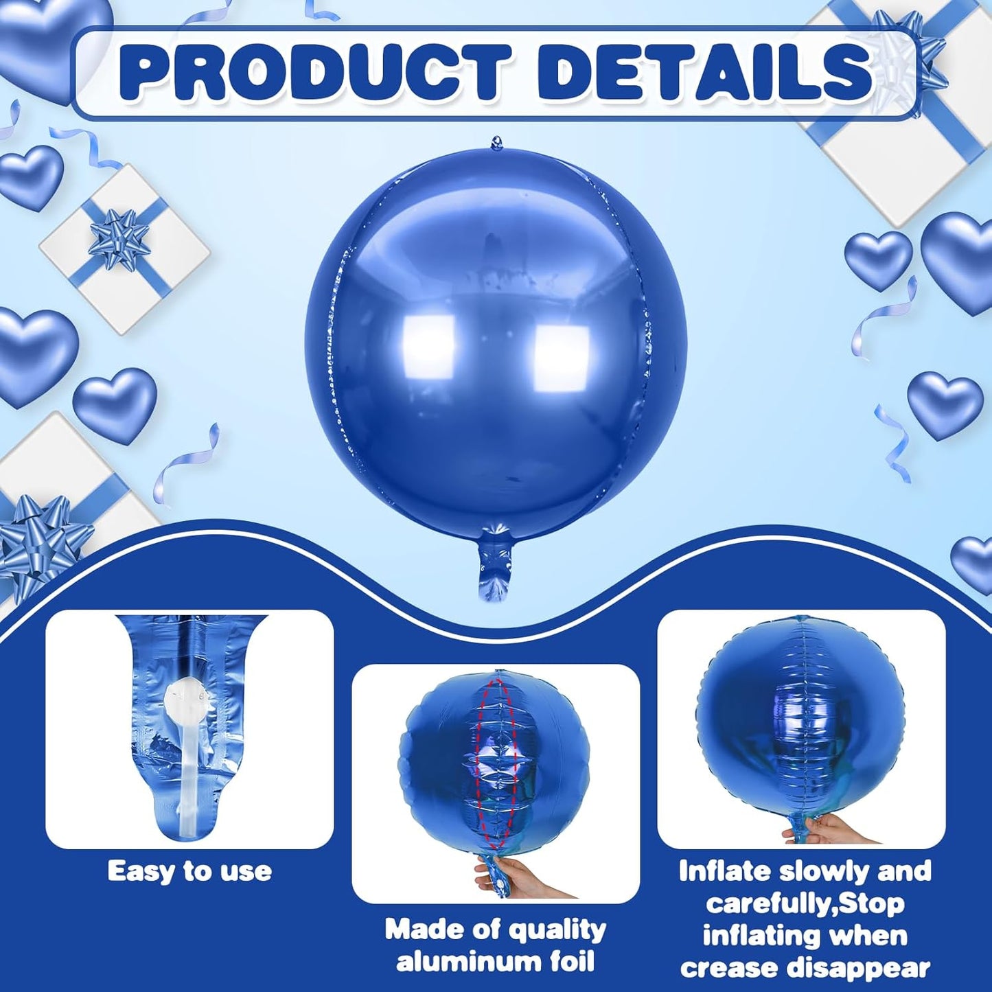 6Pcs Royal Blue Round Foil Balloons,Giant 4D Round Ball Balloons,22 Inch Metallic Blue Balloon for Birthday Wedding Graduation Prom Party Decorations