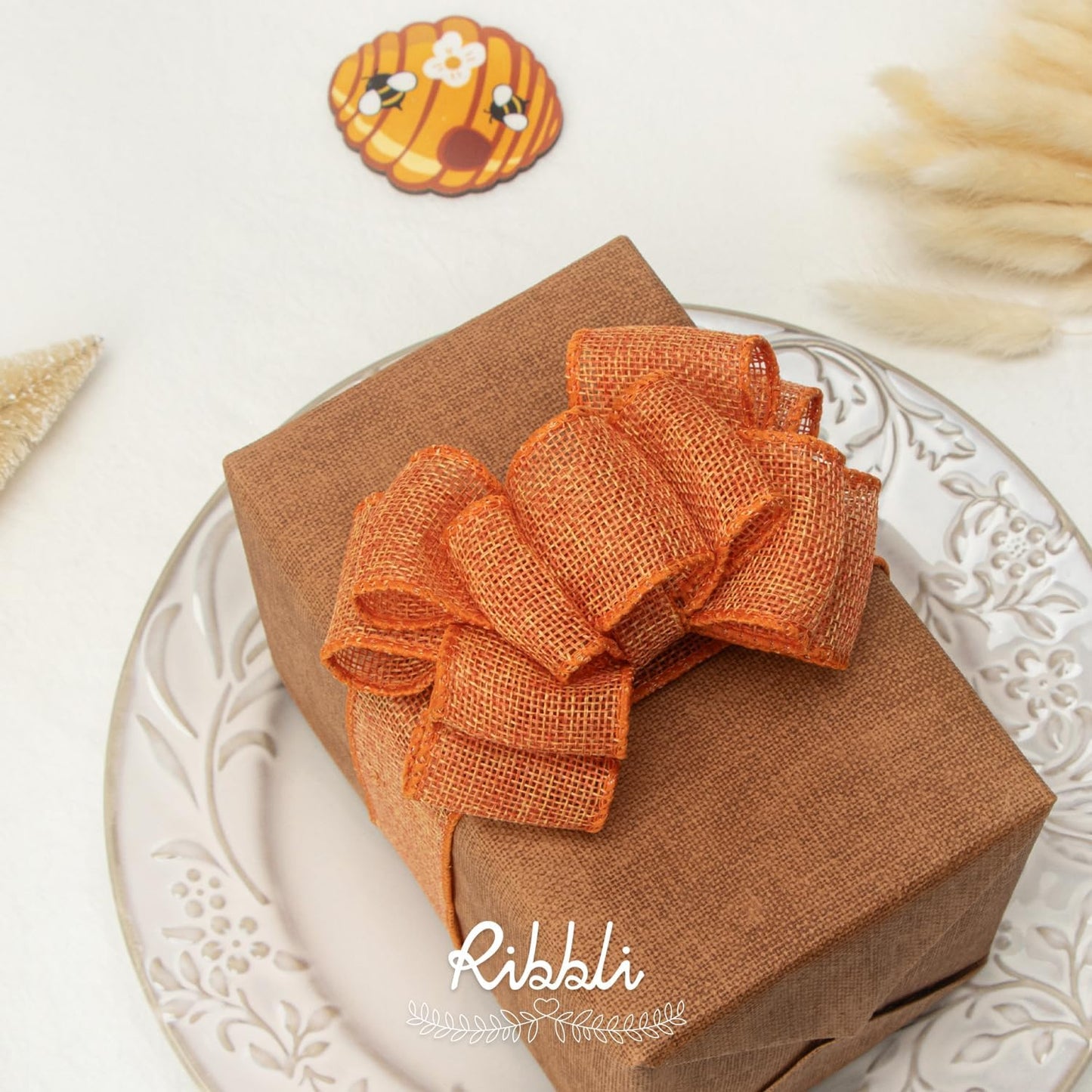 Ribbli Orange Burlap Wired Ribbon, 1-1/2” Inch x Continuous 20 Yard, Orange Wired Ribbon for Wreaths,Big Bows,Tree Decoration,Outdoor Decoration