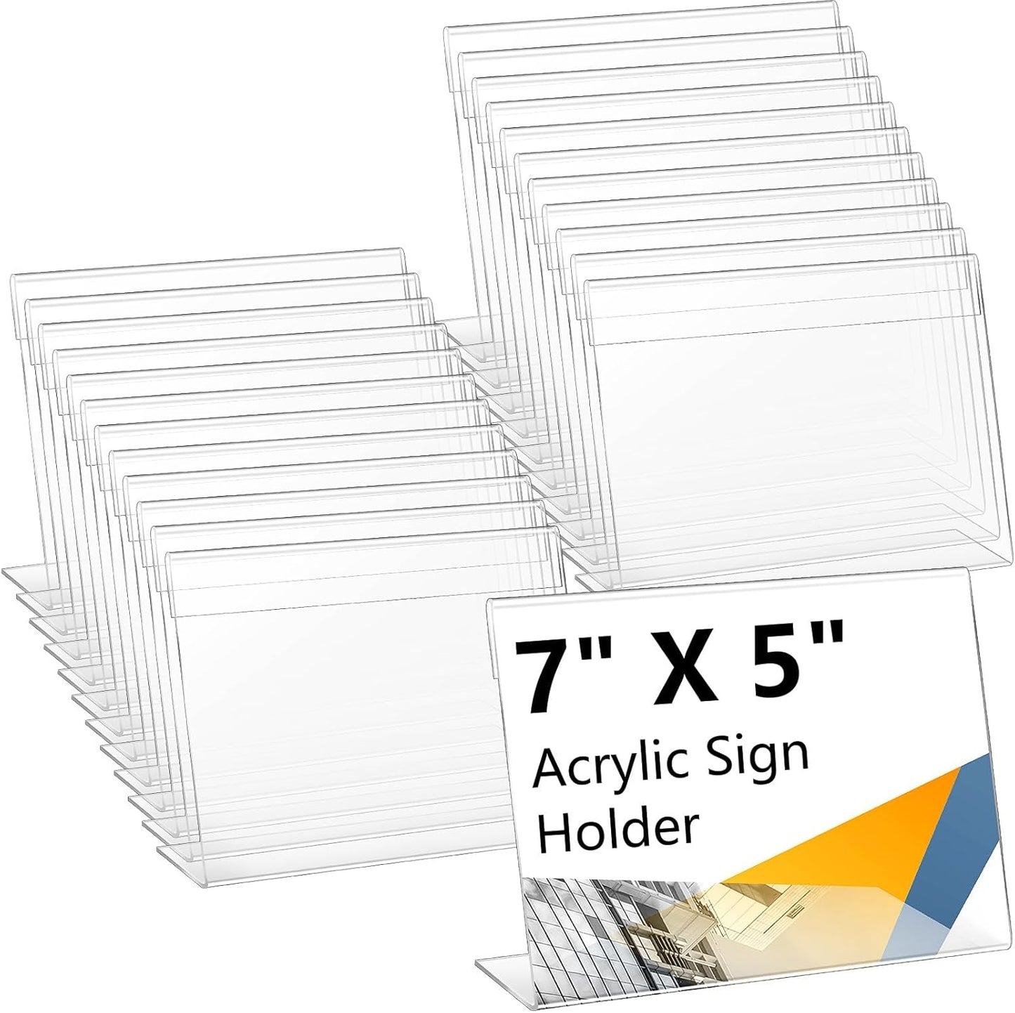 Vicenpal 100 Pcs 7x5 Inch Clear Acrylic Sign Holder Plastic L-shape Vertical Menu Stand, Picture Photo Frames, Table Paper Holder, Flyer Sign Display Stand for Restaurants, Store, Office, Wedding