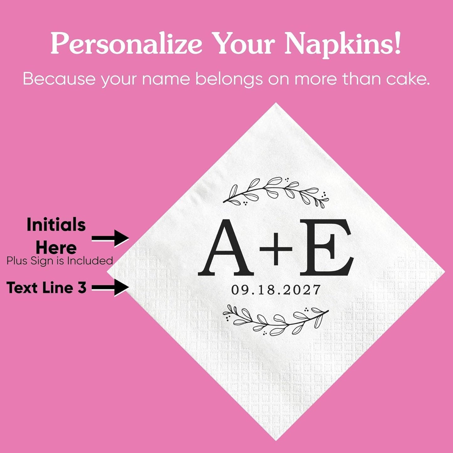 Big Dot of Happiness Personalized Rustic Leaves Monogram Wedding Napkins, Custom Engagement or Anniversary Party Laurel Wreath Branch Decor, White 3-Ply Paper Luncheon Napkins - 150 Count