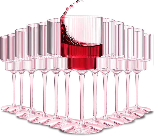 Plastic Goblets Wine Glasses - 12Oz Acrylic Wine Glasses Origami Unbreakable Clear Plastic Cocktail Glasses Recyclable Shatterproof Reusable Wine Cups for Parties & Weddings (Pink 1)