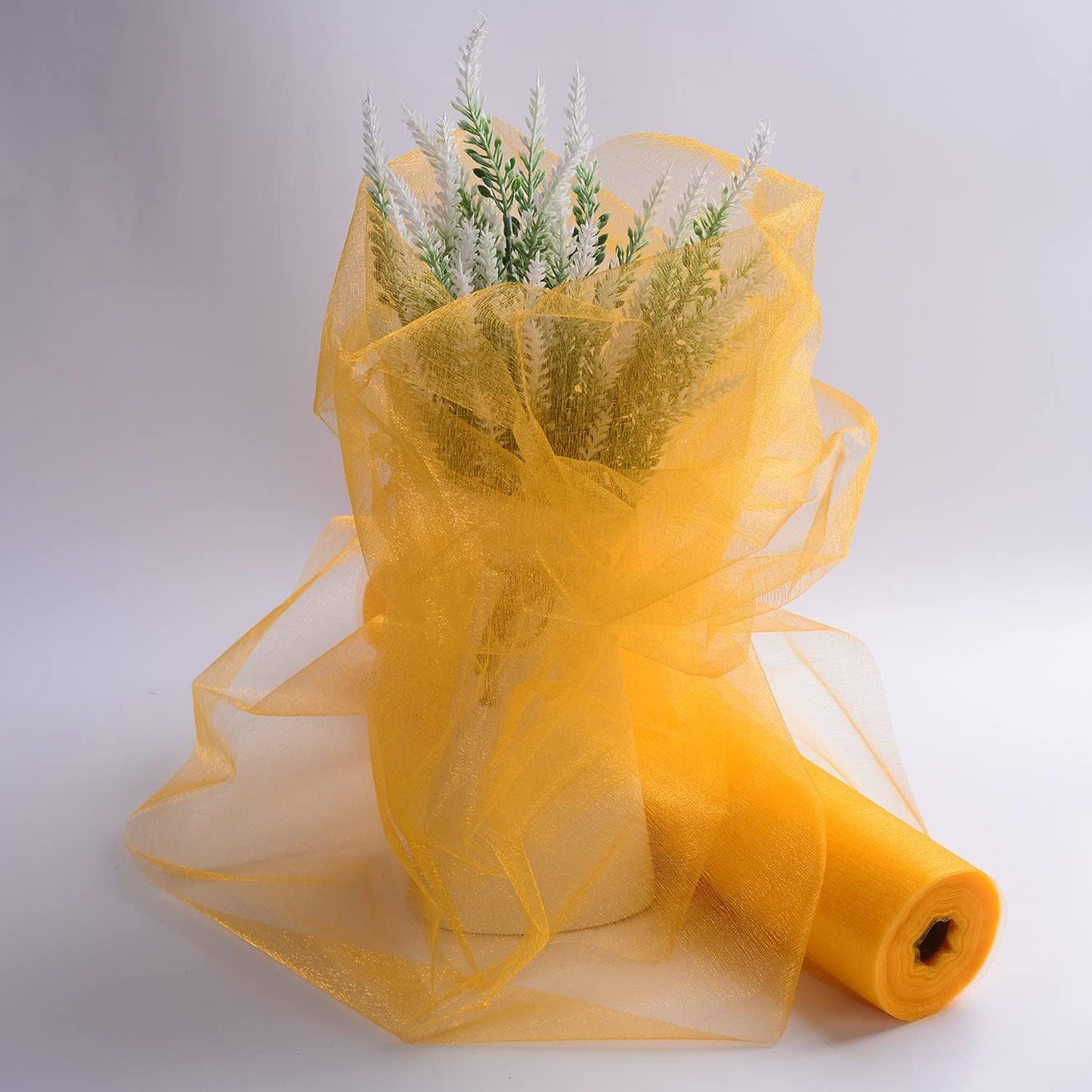 Crystal Organza Fabric Tulle - 16" by 50 Yards Sheer Fabric for Wedding Party Decoration Bridal Shower Tutu Roll Netting Spool Ribbon Wrapping (Gold)