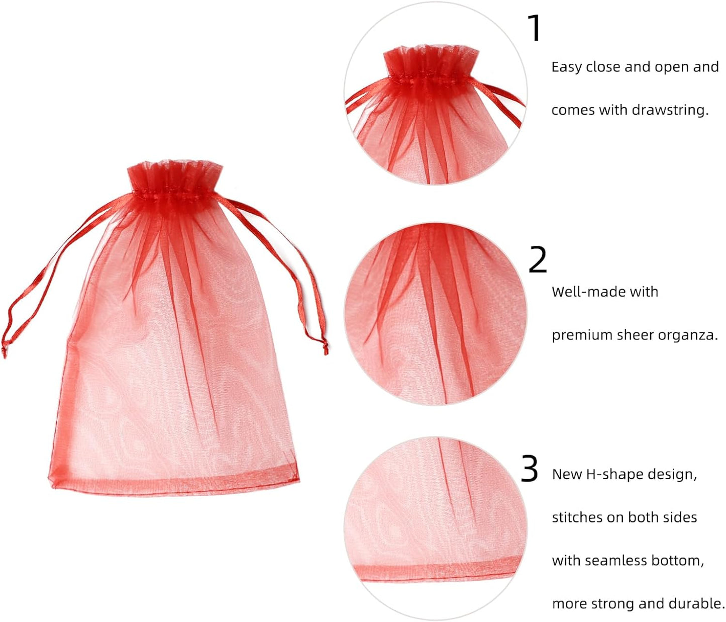 Wudygirl 100PCS Organza Bags 5X7 Inch Favor Bags Jewelry Bags Drawstring for Christmas Candy Wedding Favor Party Baby Shower(Red 5X7)