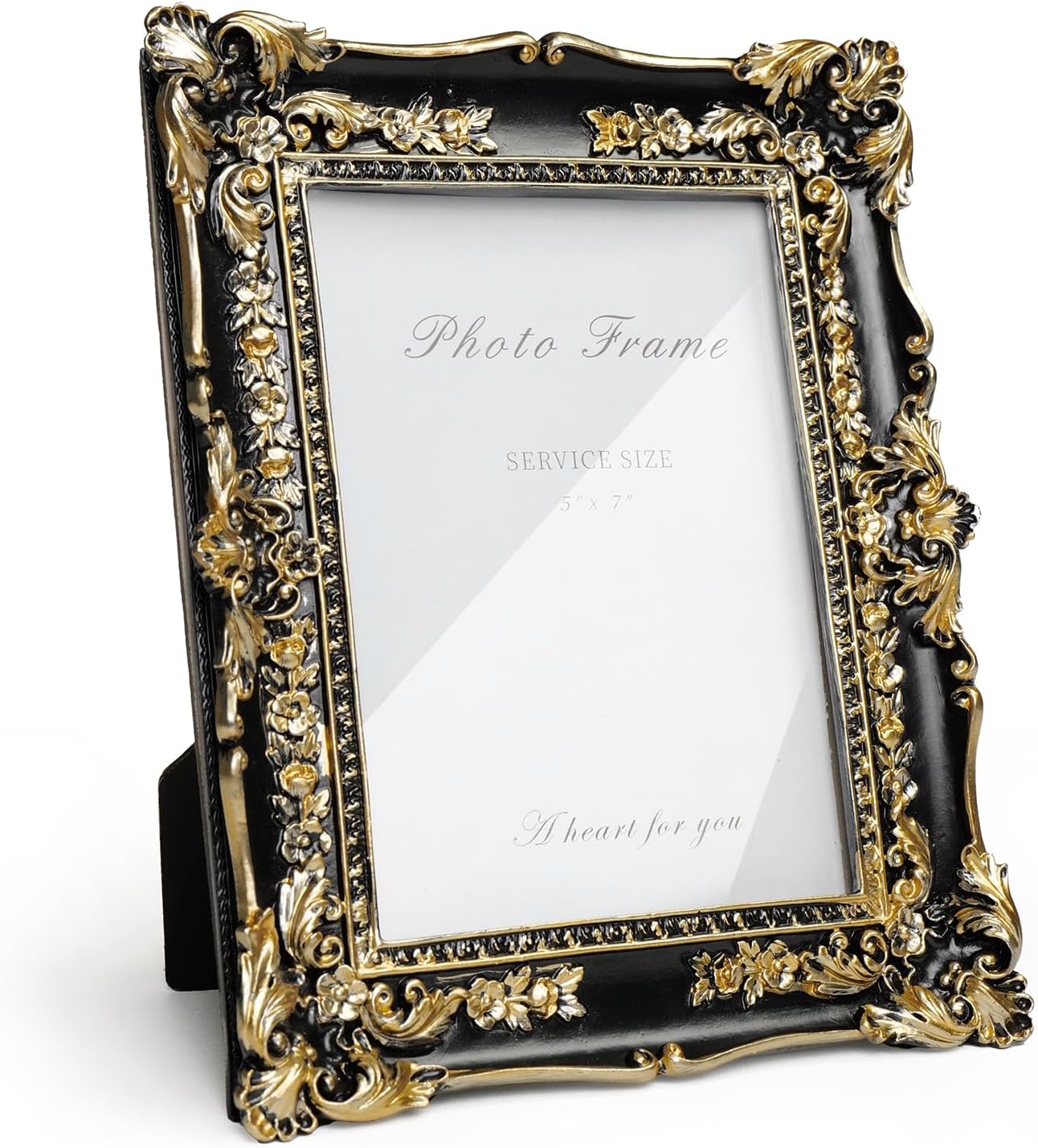 Cuspin Vintage Black and Gold Picture Frame 5x7, Ornate Baroque Resin Handcrafted Picture Frames with Glass Front, Antique Textured Design Decorative Frame for Tabletop & Wall Display