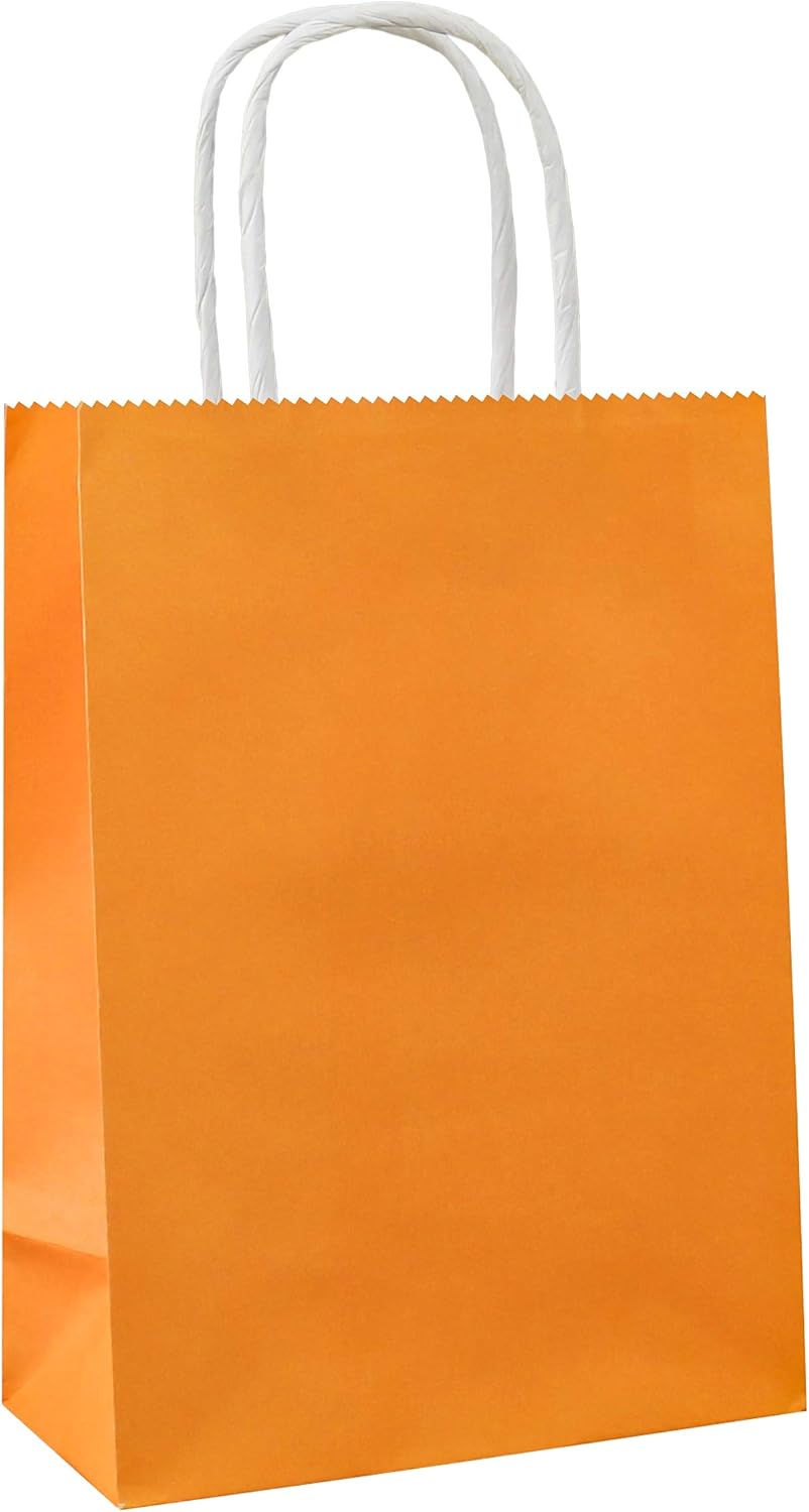 25 PCS Small Gift Bags Orange Kraft Paper Bags with Handles for Party Favors (8.2 x 6 x 3.1 In)