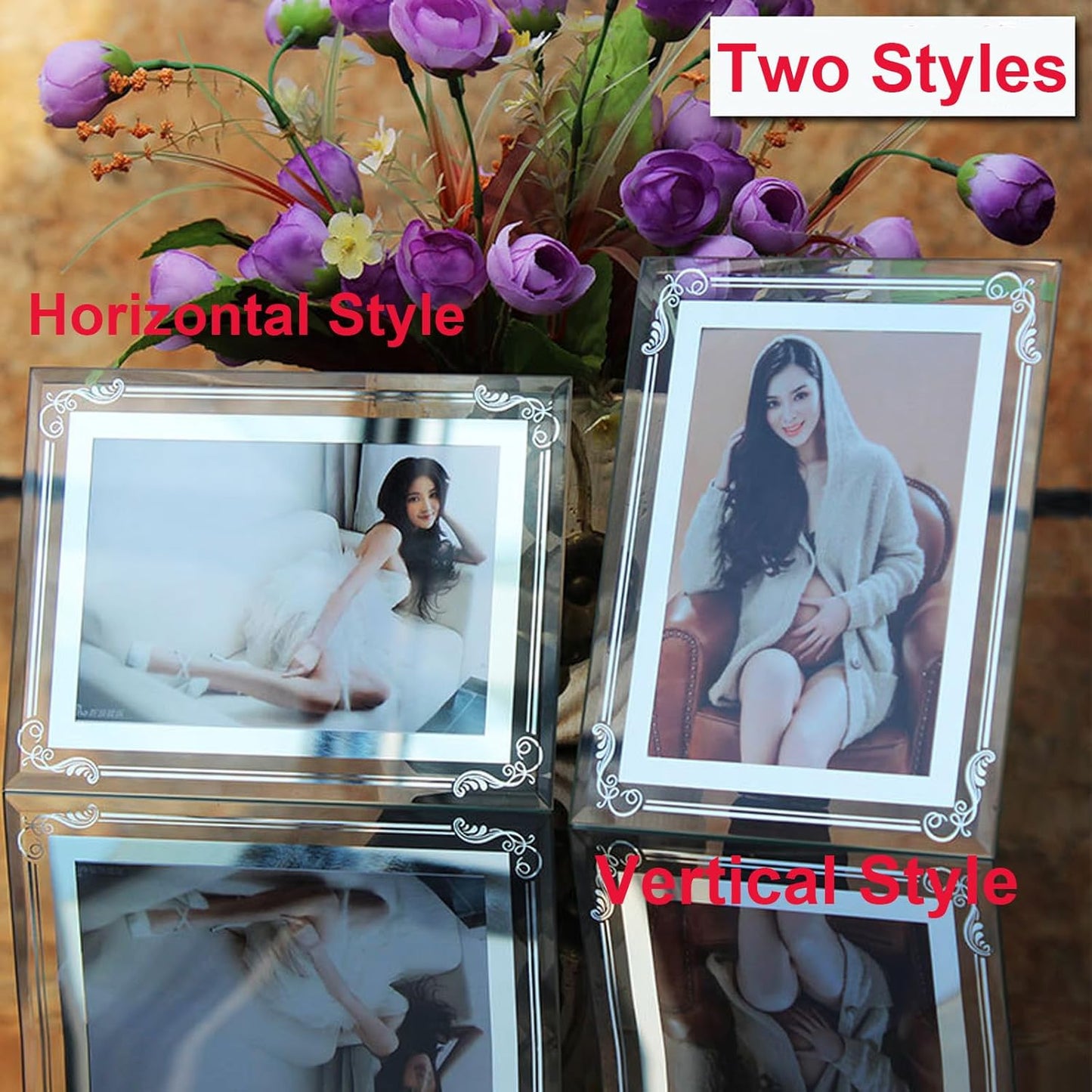 Glass Photo Frames Picture Frame 6x8 High Definition Silver Vertical and Horizontal for Table Desk Shelf Office House Decoration Gifts