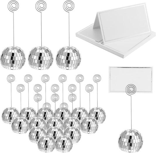 60 Pcs Disco Ball Table Number Holder, Place Card Holders, Tables Cards Photo Picture Display Numbers Stand Clips, for Wedding Birthday Disco Halloween Party Decorations
