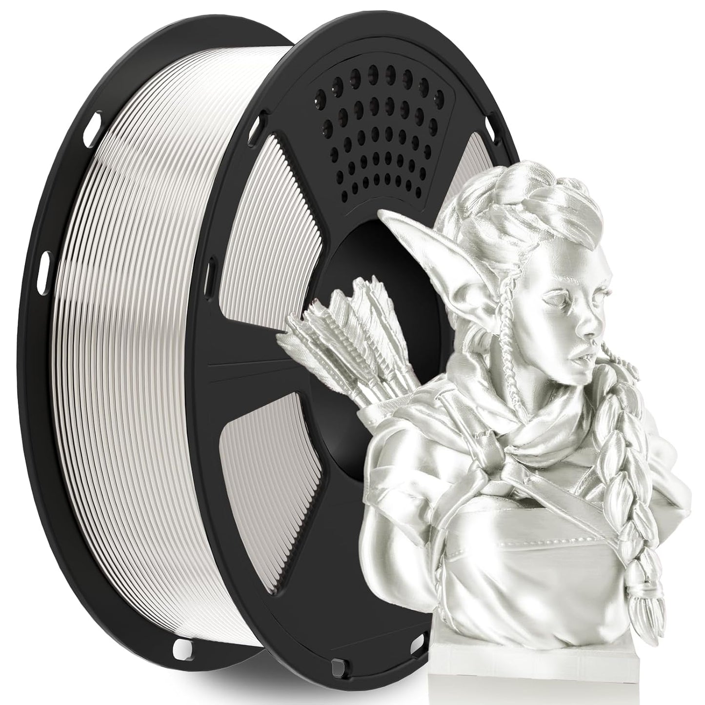 GIANTARM 3D Printer Filament, Silk White Pla Filament, 1Kg(2.2lbs) Spool, 1.75mm Dimension Accuracy +/- 0.03mm, 3D Printing Filament