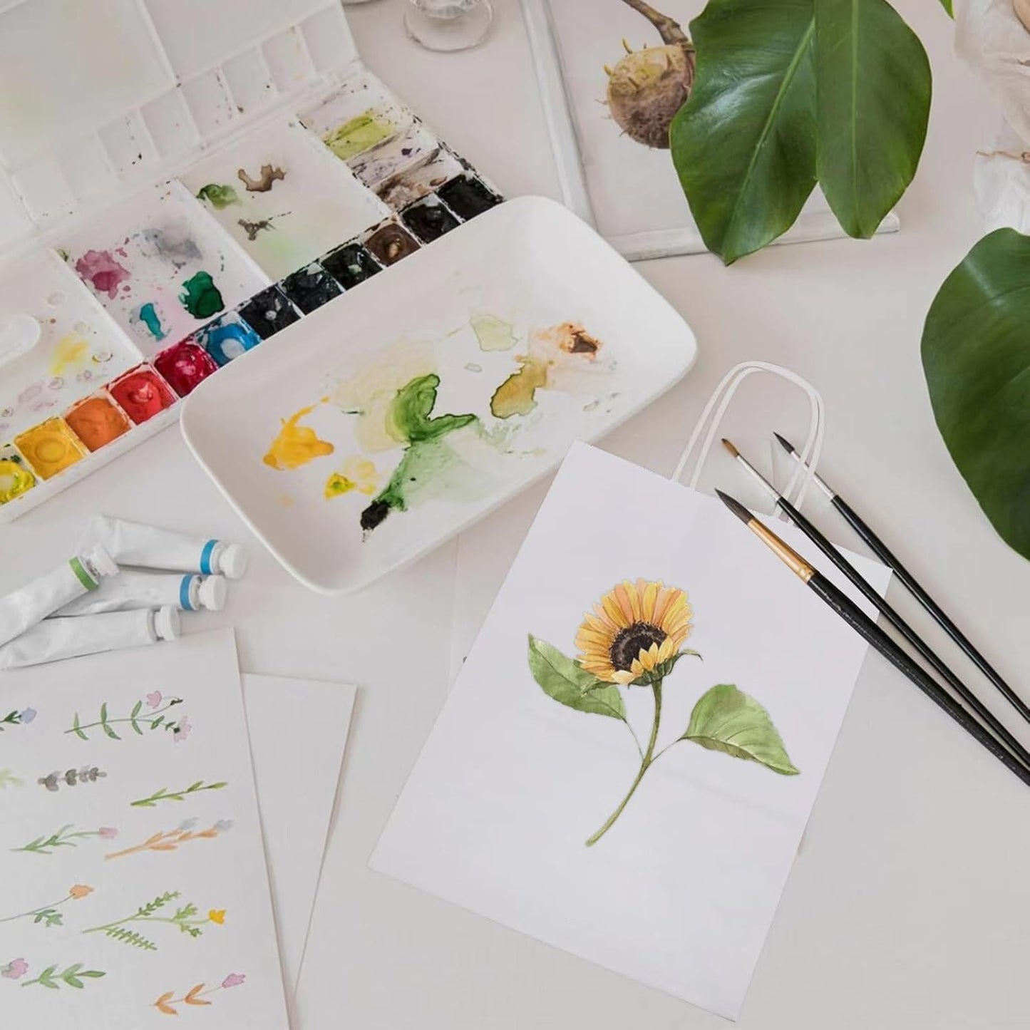 Joybe 100 Pack 6x3.25x8 Inch Small White Paper Bags with Handles Bulk, Kraft Paper Gift Bags for Birthday Party Favors Grocery Retail Shopping Business Goody Merchandise Craft Blank Sacks (100pcs)