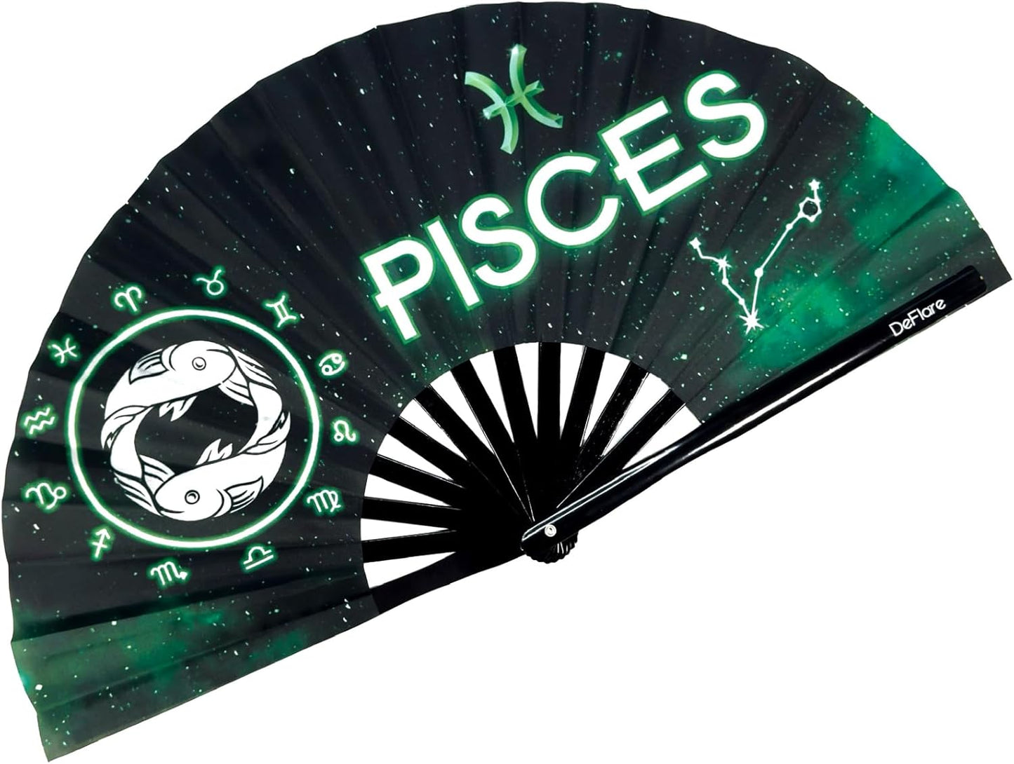 DeFlare | Cosmic Zodiac Rave Fan | Zodiac Sign Hand Fan | Astrology Rave Fan | Hand Fan | Large Rave Fan | Large Clacking Fan