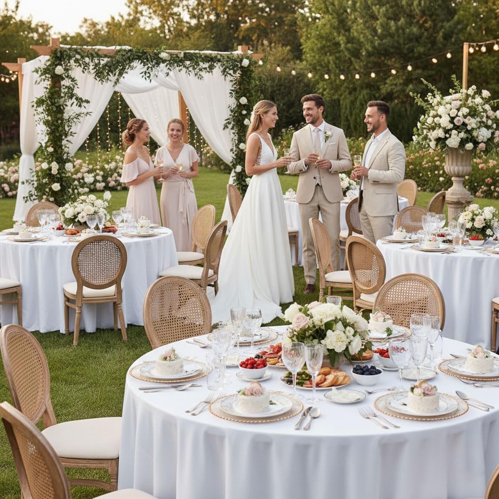 Fitable 6 Pack White Round Tablecloths - 120 Inches in Diameter - Stain Resistant and Washable Table Clothes, Polyester Fabric Table Covers for Wedding, Party, Banquet, Formal Events