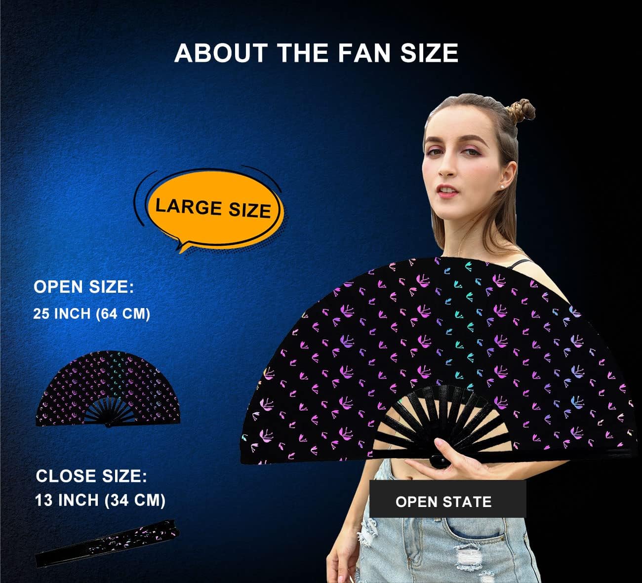 Amajiji Large Rave Folding Hand Fan Clacking Fans for Line Dancing Clap Fan for Boots On The Ground Dance,Party,Decoration,Festival (Bungee Light)