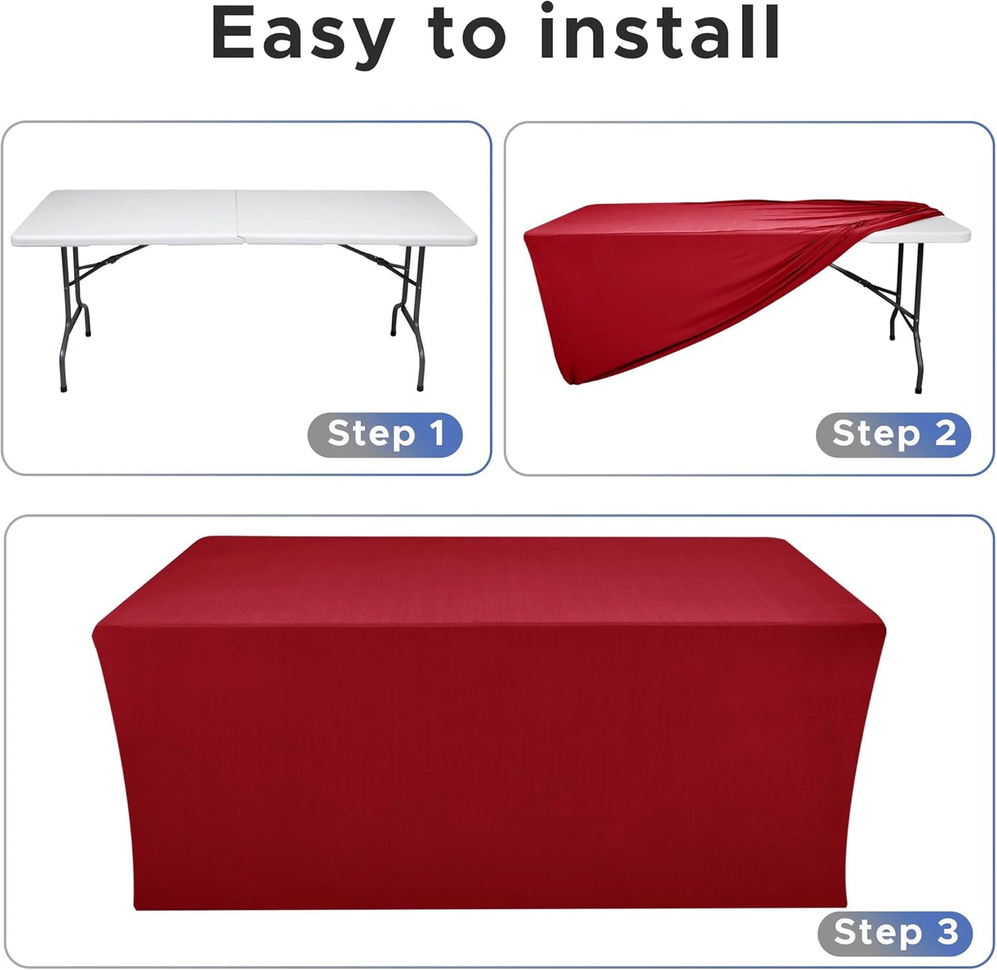 Nasitos Fitted Red Tablecloths for 6 Foot Tables - 72 x 30 Inch - 4 Pack Stretch Spandex Rectangle Table Clothes, Wrinkle Resistant Table Covers for Parties, Trade Show, Craft Show, Birthday