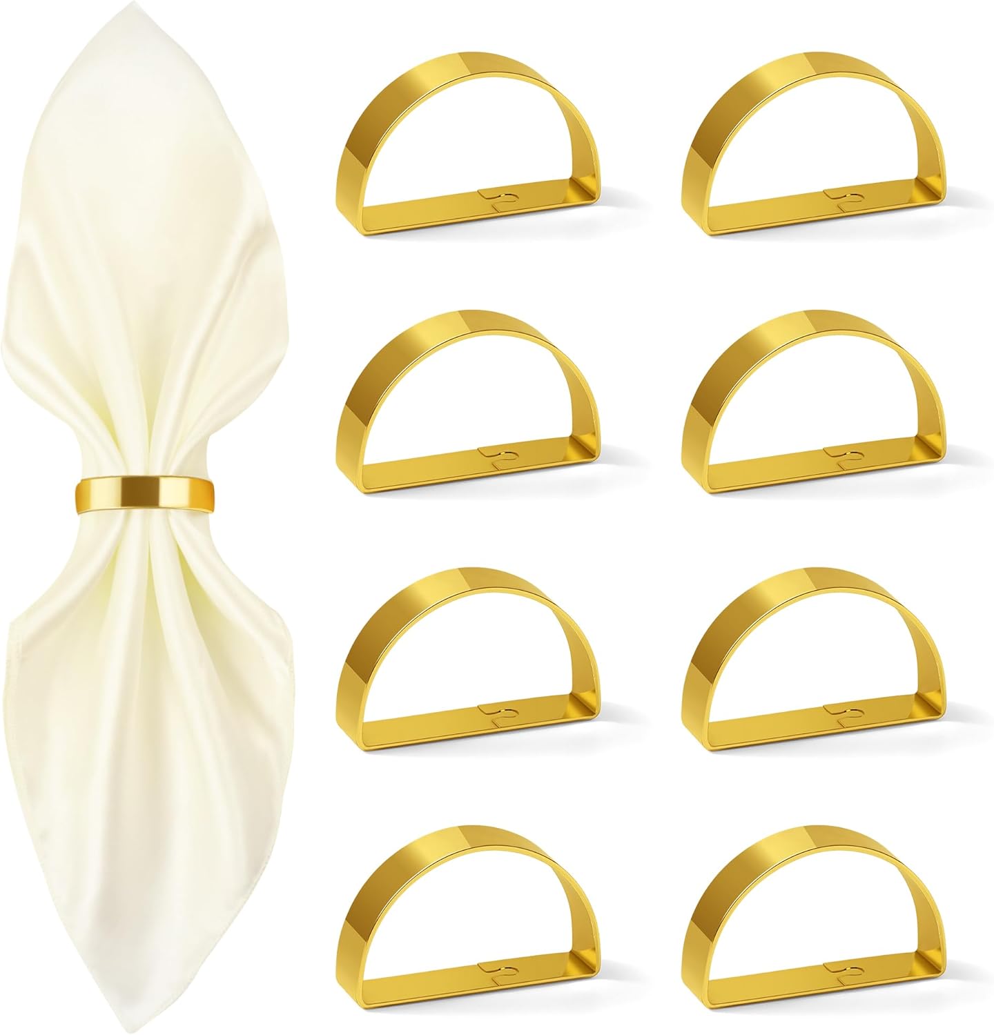 Gold Napkin Rings Set of 8, Iron Material Bright Gold Napkin Holder, Fall Thanksgiving Christmas Easter Napkins Rings for Daily Table Decor Wedding, Banquet, Party