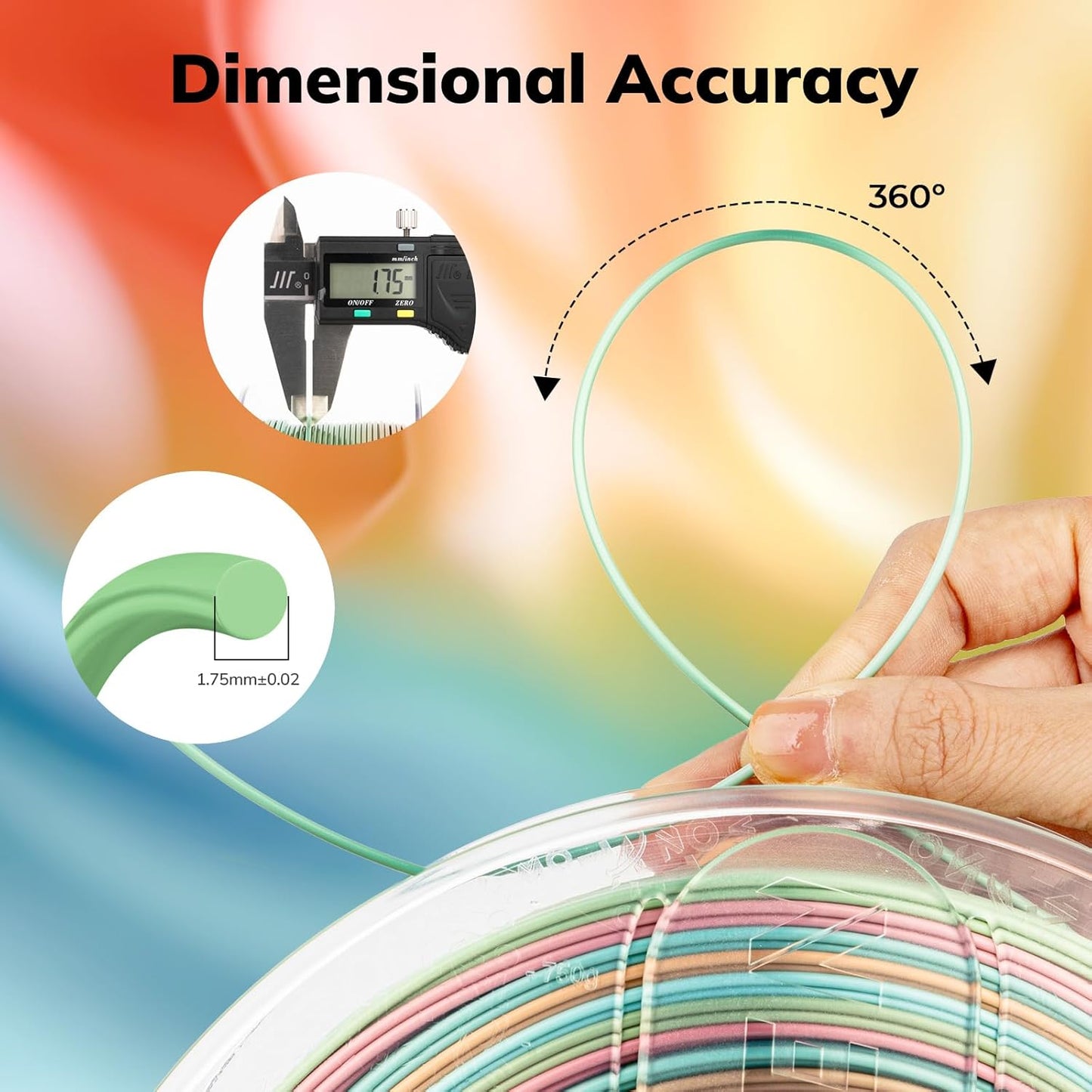 AMOLEN Silk PLA 3D Printer Filament, Shiny Multicolor Fusion Rainbow PLA Filament 1.75mm, Gradient Color Change PLA 3D Printing Filament for Most FDM 3D Printer, Green Blue Red Yellow, 1kg (2.2lbs)