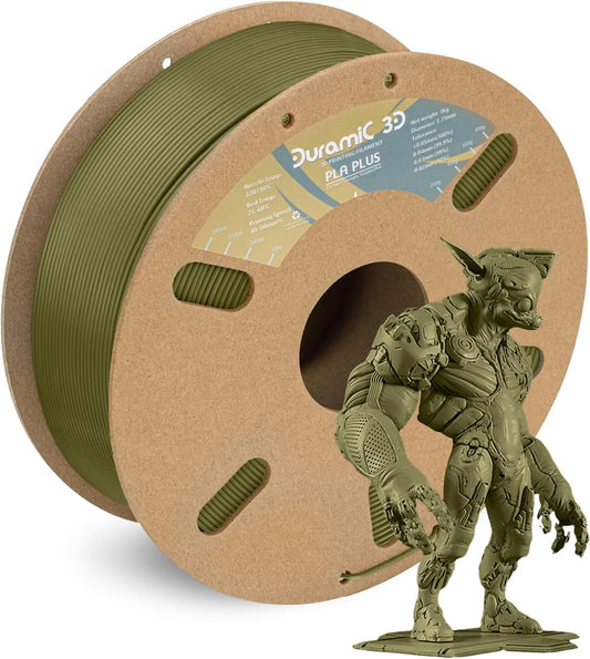DURAMIC 3D PLA+ Filament 1.75mm 1Kg Army Green, PLA Plus Filament 1Kg Spool(2.2lbs) Tougher and Stronger, Dimensional Accuracy Probability +/- 0.02mm