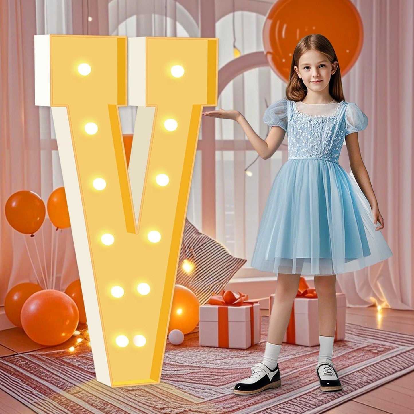 4FT Marquee Letters, Mosaic Large Letters V for Birthday Party, Light Up Letter for Wedding Backdrop Decoration Anniversary Baby Shower Day Decor, Pre-Cut Big Foam Board Frame Kit