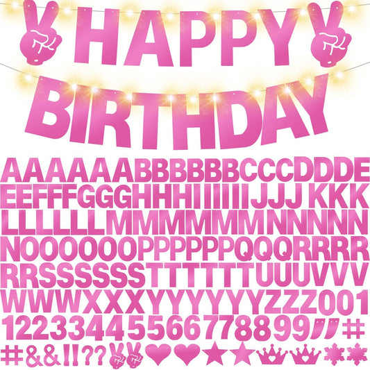 167Pcs DIY Glitter Customizable Banner Kit Happy Birthday Letter Banners Valentine's Day Garlands Personalized Love Heart Banner Decor Baby Shower Birthday Party Decorations Supplies(Shiny Light Pink)