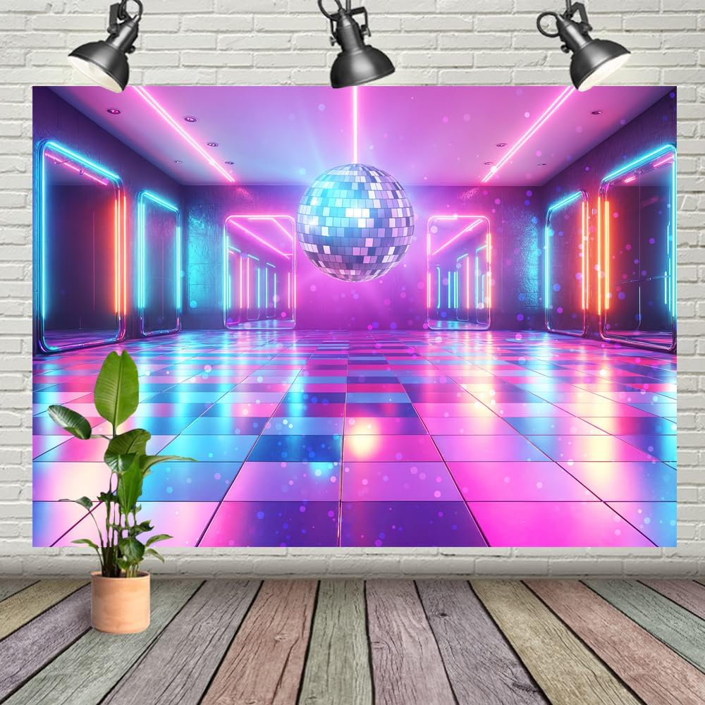 Disco Decorations Backdrop, Retro Glow Party 70s 80s 90s Theme Stage Dance Background Disco Party Decoration, Polyester Banner PartyBackdrop for Birthday Prom Portrait Photo Props 10x8FT
