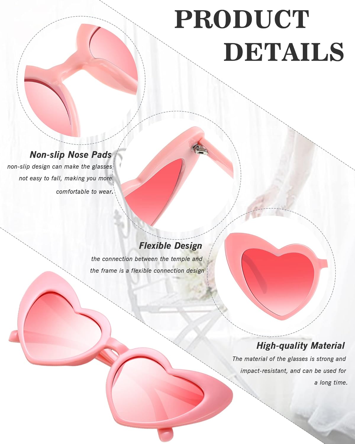 Flutesan 20 Pairs Retro Heart Sunglasses Vintage Cat Eye Heart Glasses Women Bachelorette Bride Sunglasses Bulk