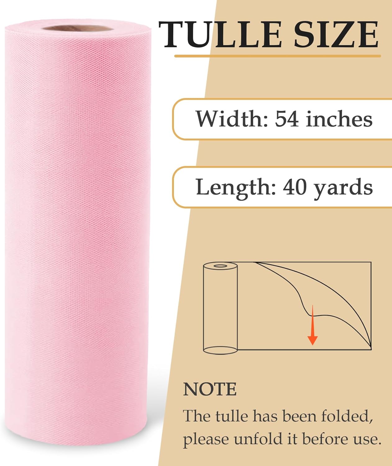 Light Pink Tulle Fabric Roll, 54" x 40 Yards (120FT) Tulle for Wedding Decoration DIY Tutu Party Valentine's Day Backdrop Baby Shower Table Skirts Gift Wrapping