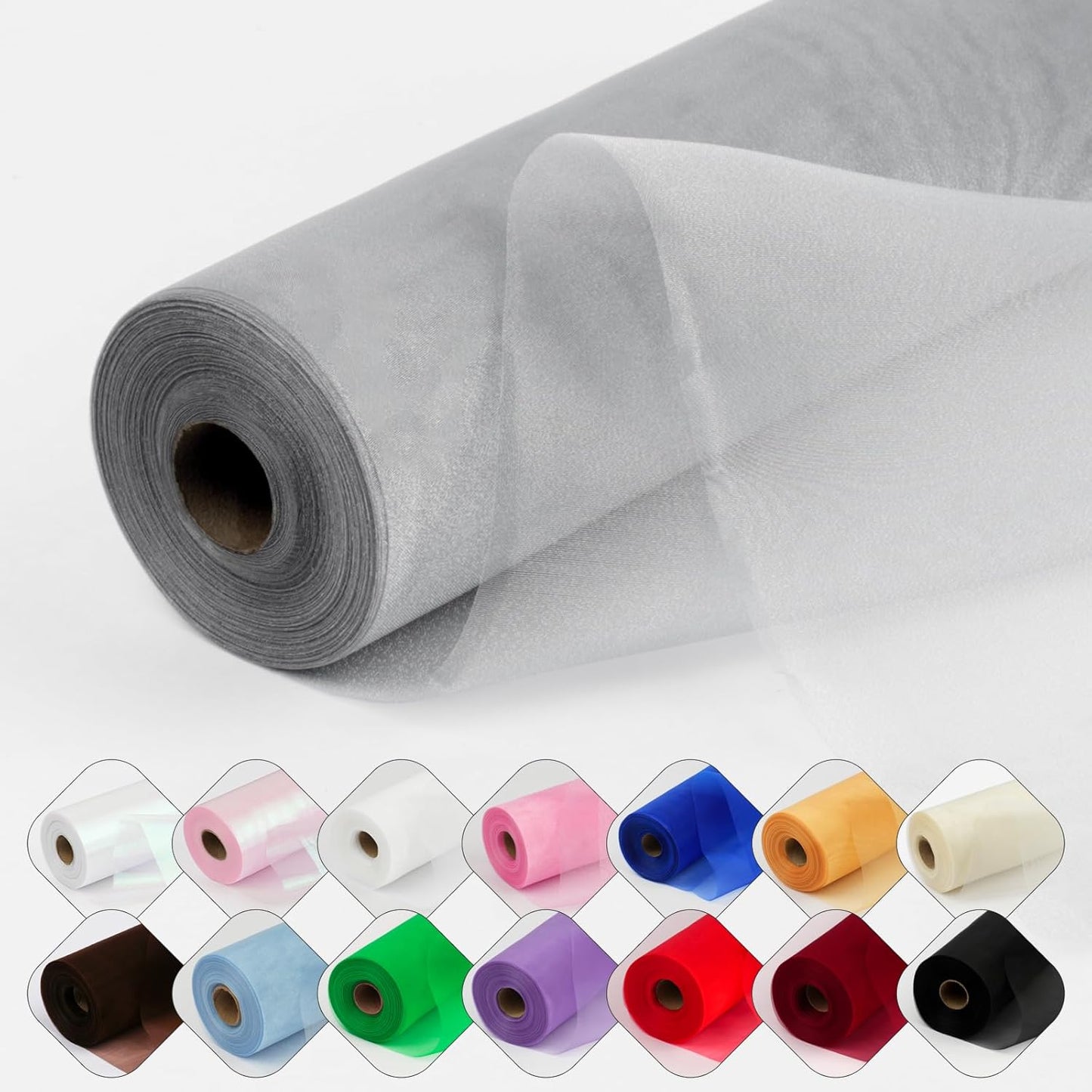 Crystal Organza Fabric Tulle 11 Inch by 50 Yards Sheer Tulle Rolls for DIY Craft Wedding Party Baby Shower Decor Gift Wrapping Party Supplies (Grey)