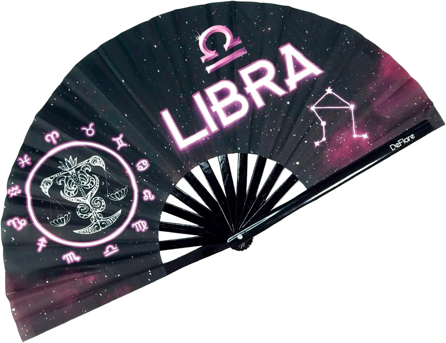 DeFlare | Cosmic Zodiac Rave Fan | Zodiac Sign Hand Fan | Astrology Rave Fan | Hand Fan | Large Rave Fan | Large Clacking Fan