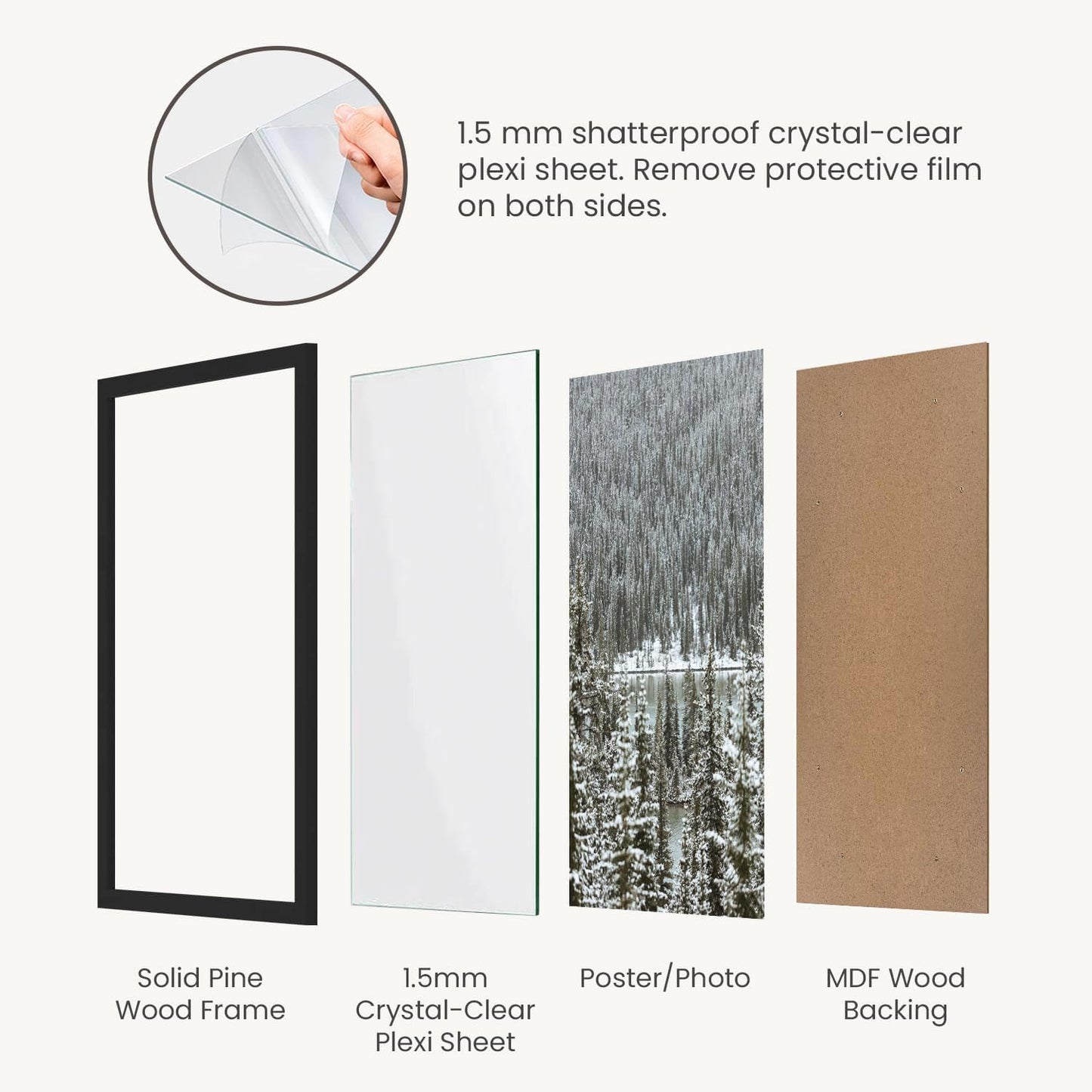 Opposite Wall - 50x70 cm - Black Solid Wood Picture Frame - Lightweight, Versatile & Shatterproof - Wall Hanging Photo or Poster Frame - Wall Decor for Office, Gallery & Home, 19 3/4 x 27 1/2 in